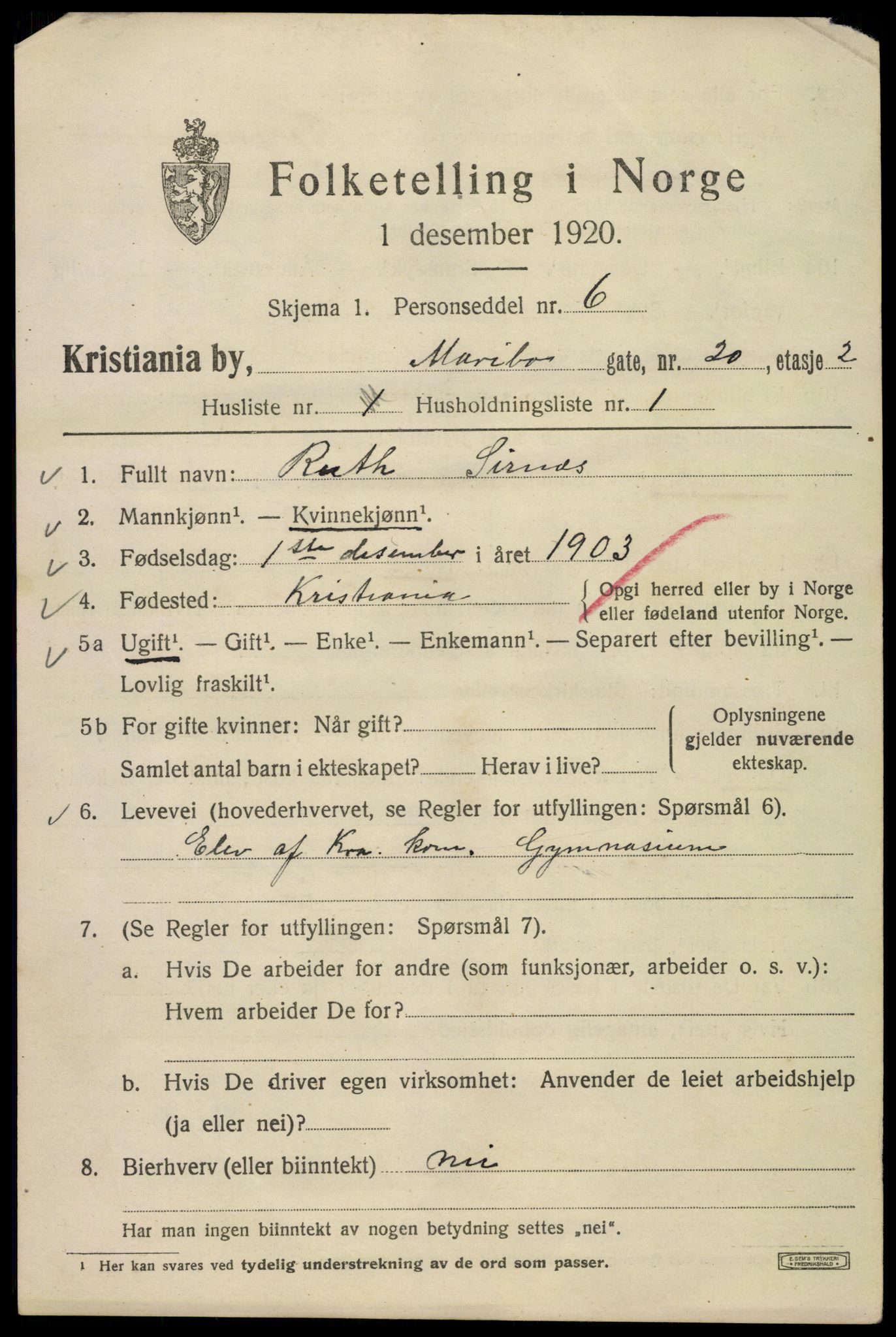 SAO, 1920 census for Kristiania, 1920, p. 376383