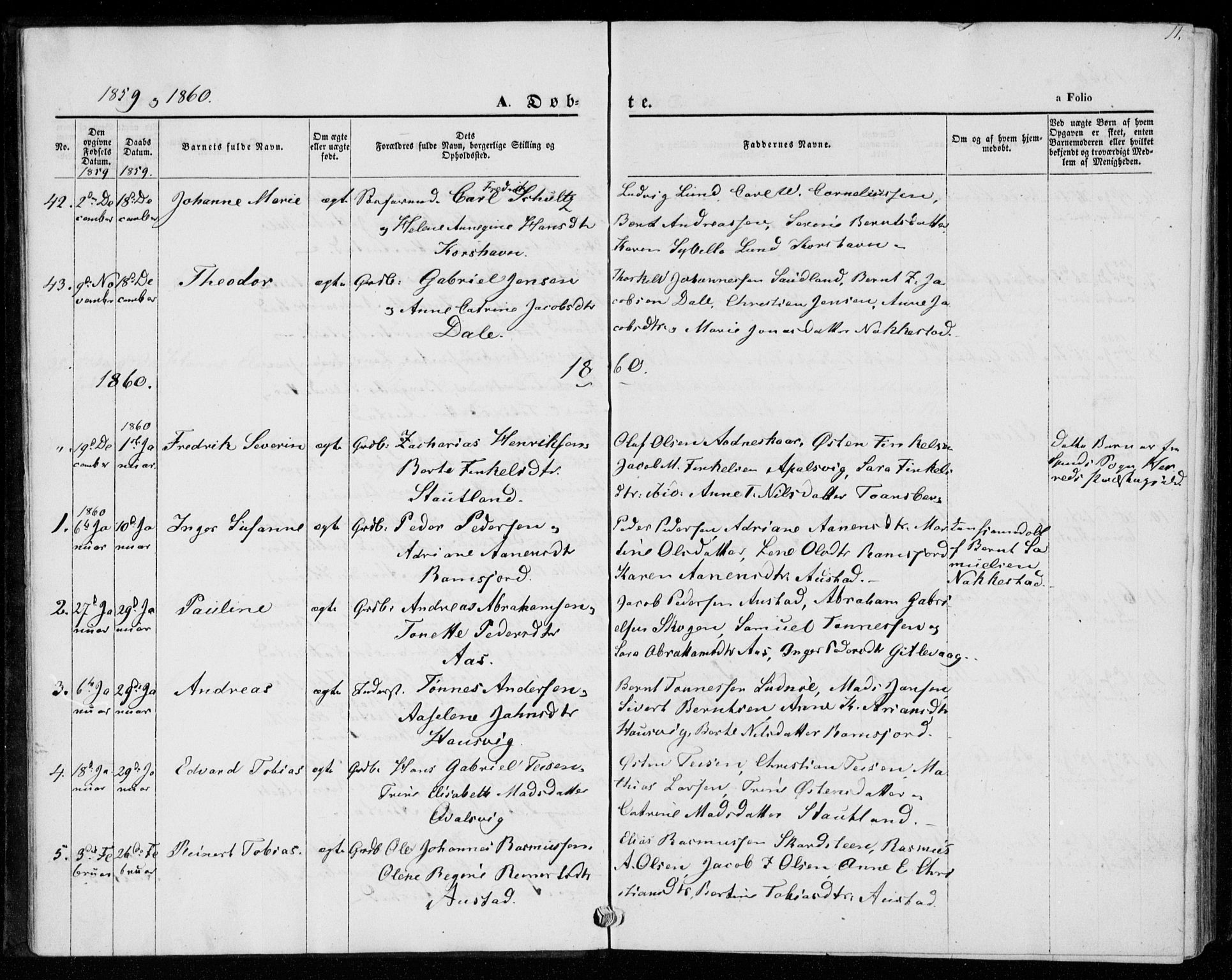 Lyngdal sokneprestkontor, SAK/1111-0029/F/Fa/Faa/L0002: Parish register (official) no. A 2, 1858-1870, p. 11