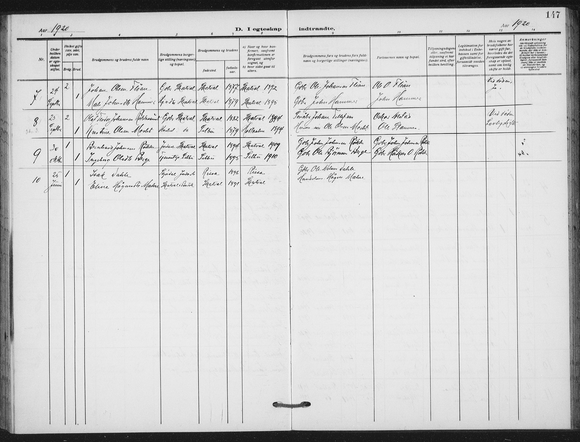 Ministerialprotokoller, klokkerbøker og fødselsregistre - Nord-Trøndelag, SAT/A-1458/712/L0102: Parish register (official) no. 712A03, 1916-1929, p. 147
