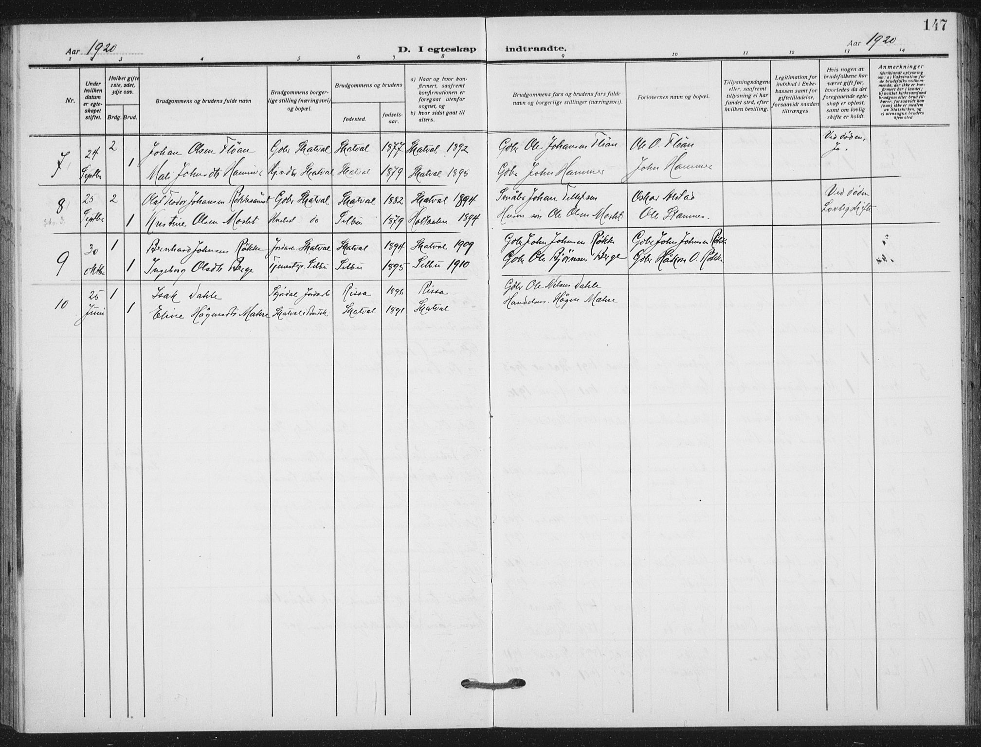Ministerialprotokoller, klokkerbøker og fødselsregistre - Nord-Trøndelag, AV/SAT-A-1458/712/L0102: Parish register (official) no. 712A03, 1916-1929, p. 147
