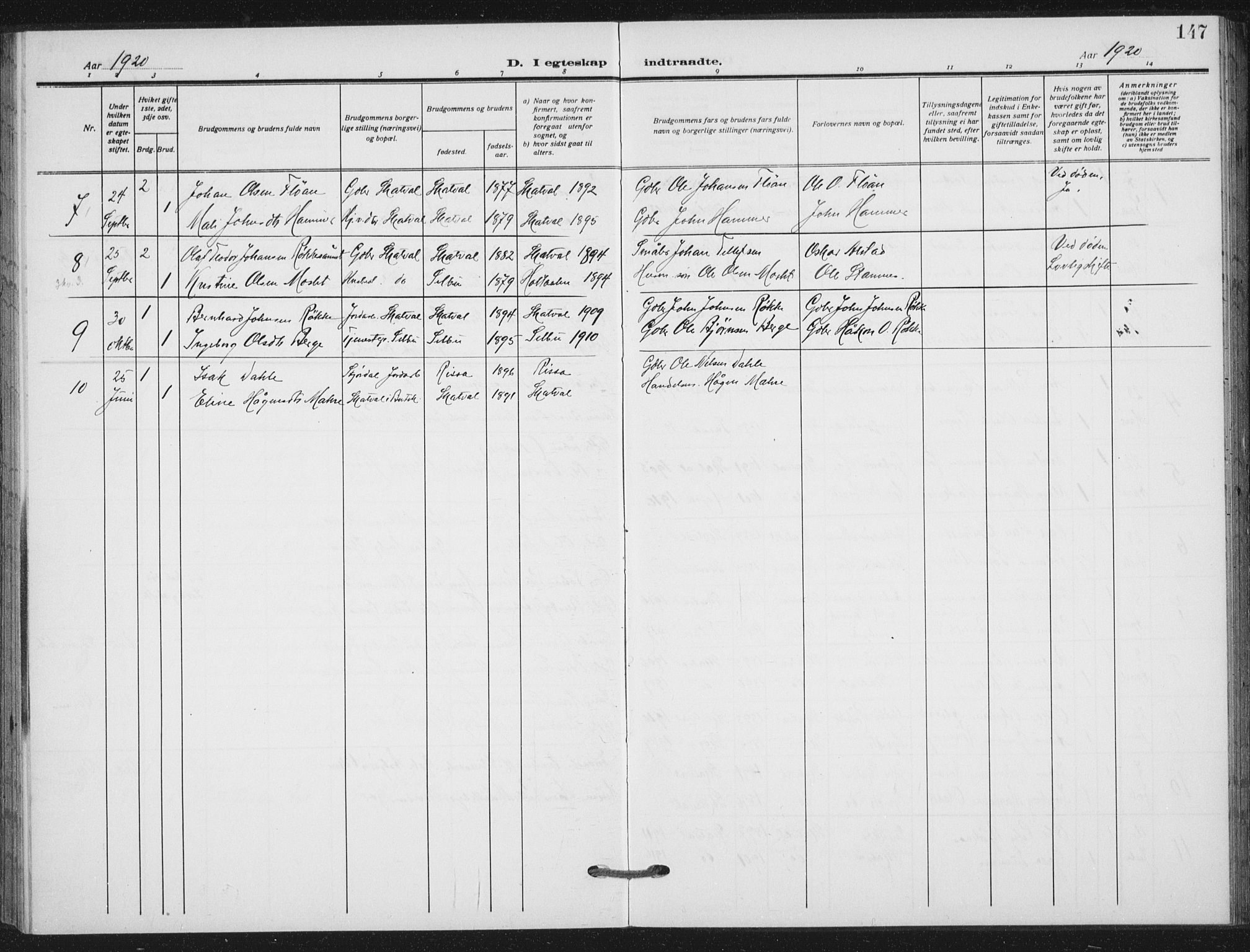 Ministerialprotokoller, klokkerbøker og fødselsregistre - Nord-Trøndelag, AV/SAT-A-1458/712/L0102: Parish register (official) no. 712A03, 1916-1929, p. 147