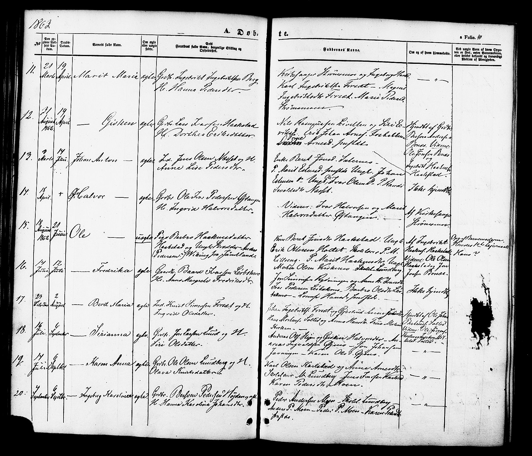 Målselv sokneprestembete, SATØ/S-1311/G/Ga/Gaa/L0008kirke: Parish register (official) no. 8, 1851-1877, p. 40