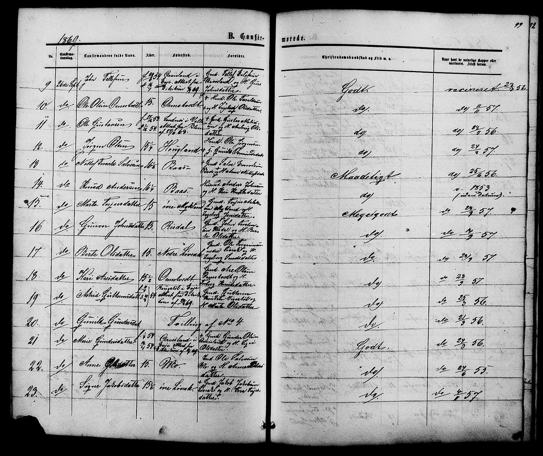 Herefoss sokneprestkontor, AV/SAK-1111-0019/F/Fb/Fbc/L0002: Parish register (copy) no. B 2, 1867-1886, p. 99