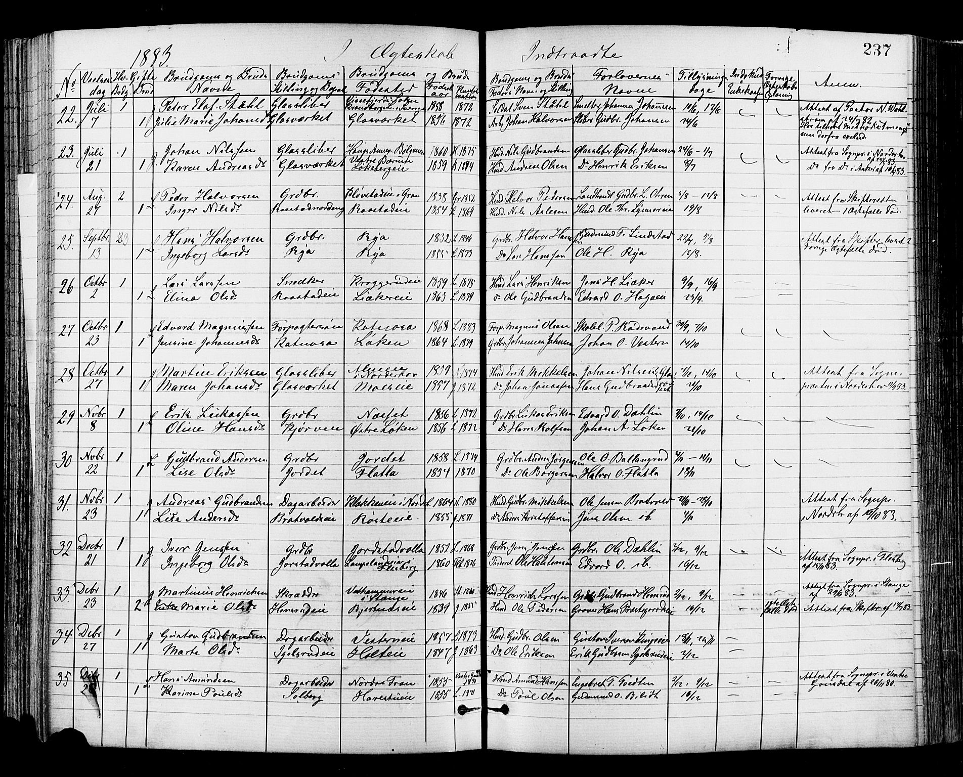 Jevnaker prestekontor, SAH/PREST-116/H/Ha/Haa/L0008: Parish register (official) no. 8, 1877-1890, p. 237