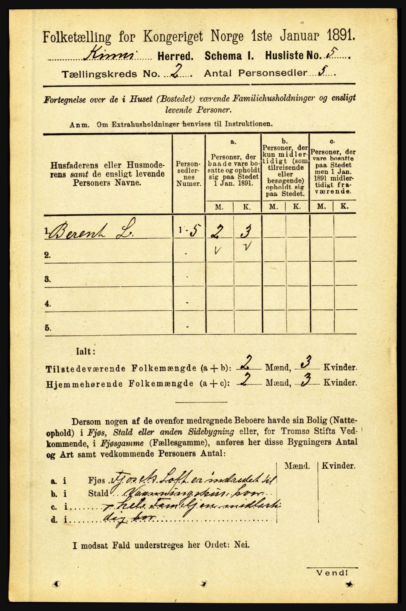 RA, 1891 census for 1437 Kinn, 1891, p. 481