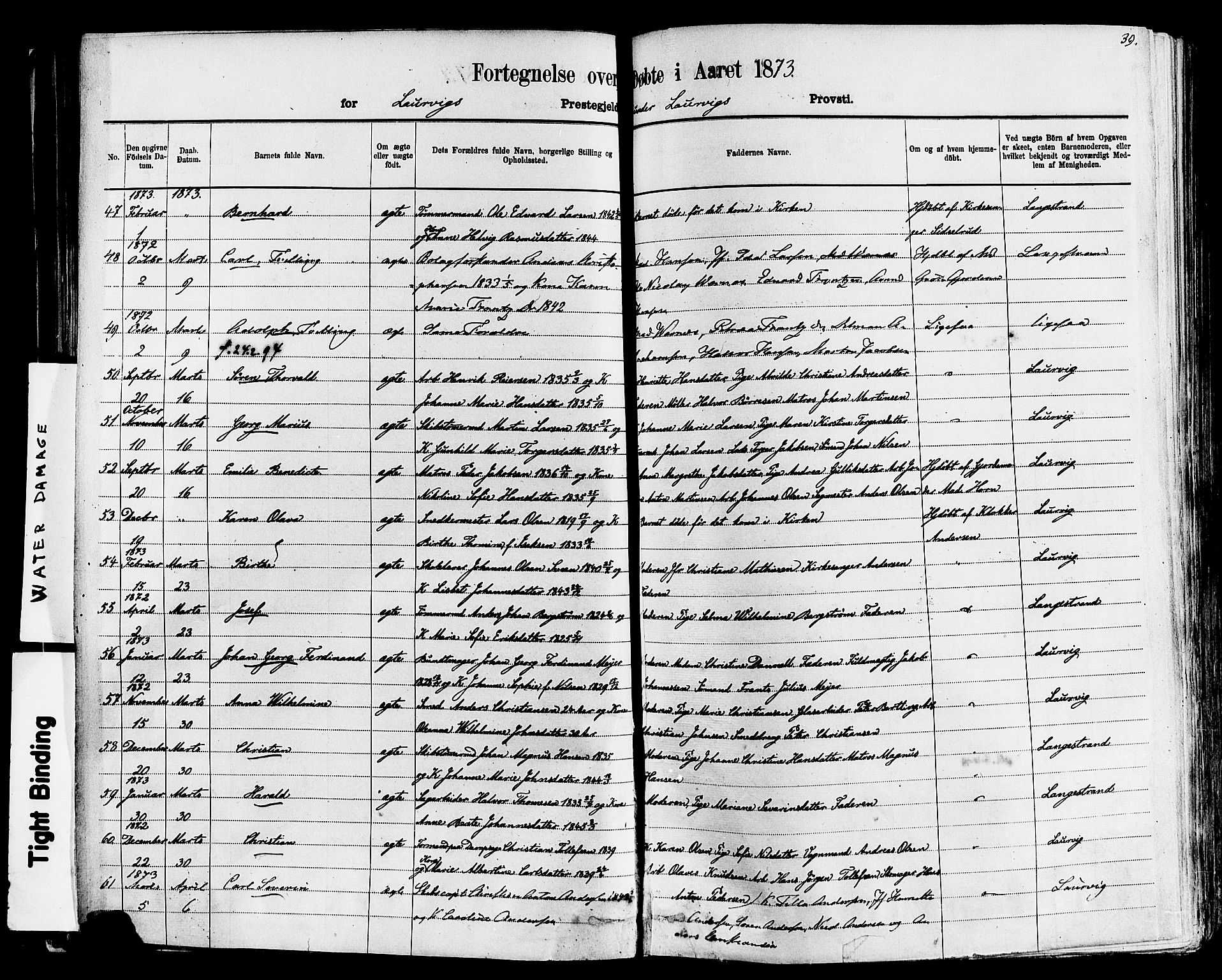 Larvik kirkebøker, AV/SAKO-A-352/F/Fa/L0006: Parish register (official) no. I 6, 1871-1883, p. 39