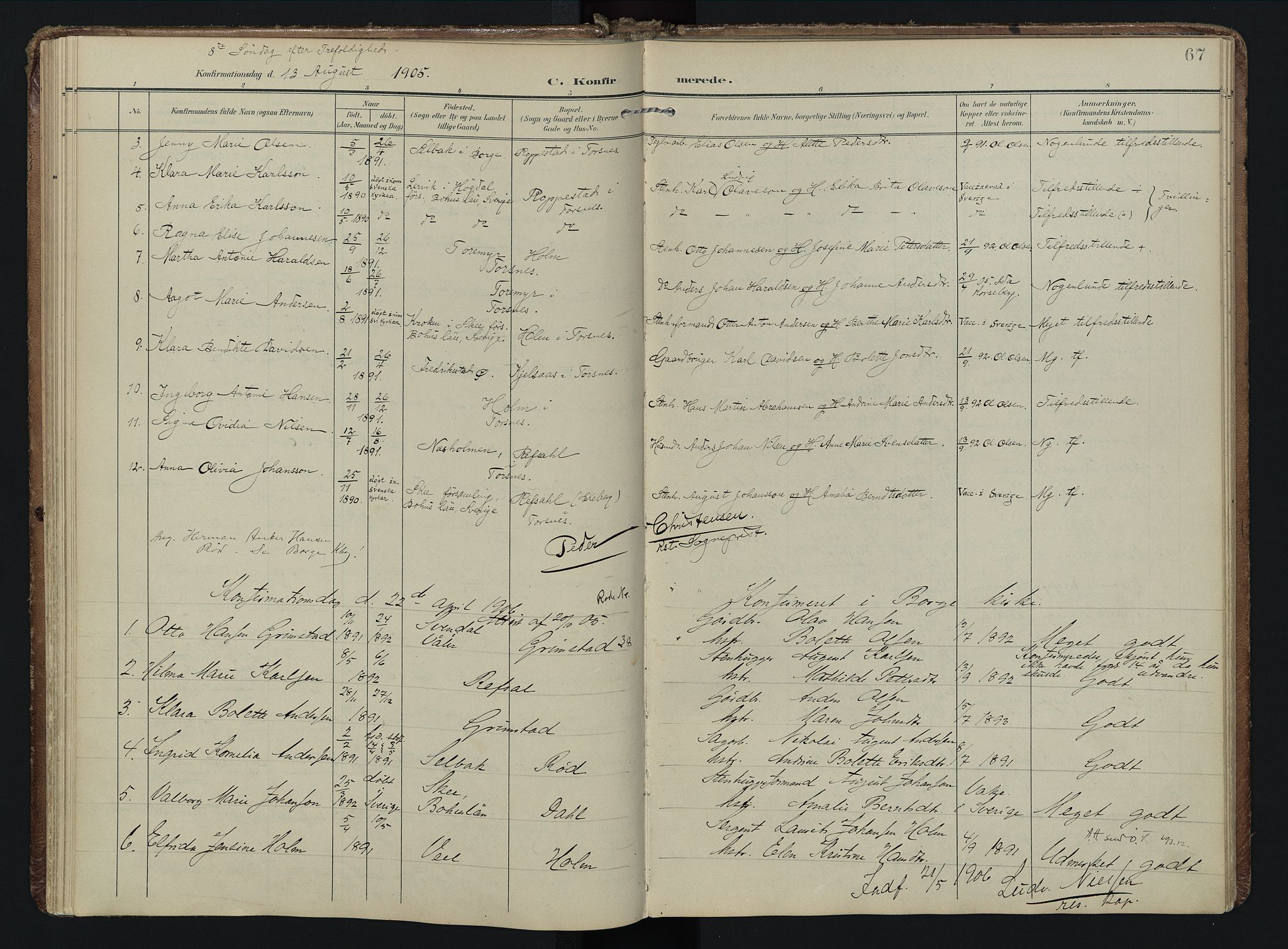 Borge prestekontor Kirkebøker, AV/SAO-A-10903/F/Fb/L0004: Parish register (official) no. II 4, 1902-1914, p. 67