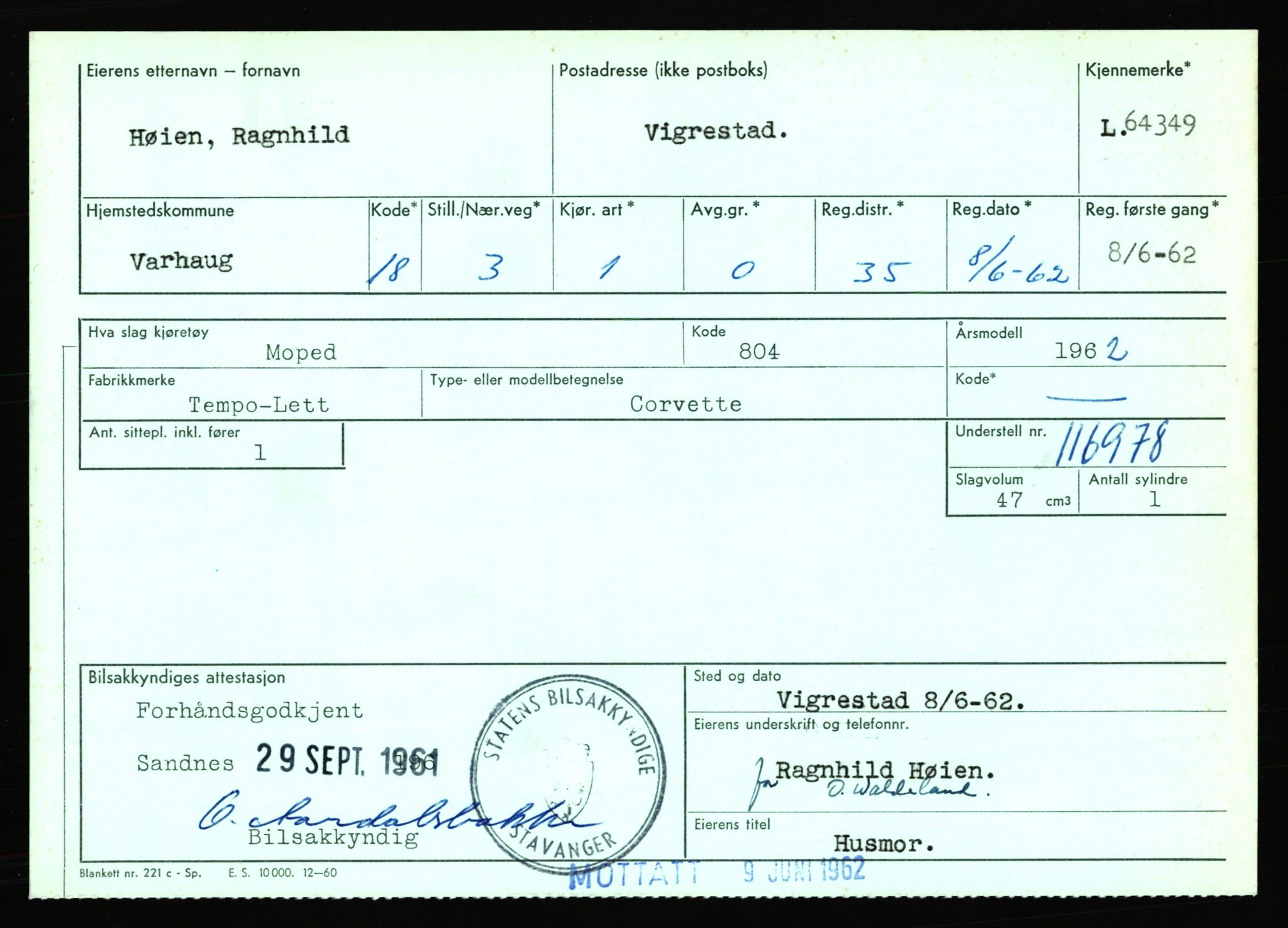 Stavanger trafikkstasjon, SAST/A-101942/0/F/L0064: L-63800 - L-65399, 1930-1971, p. 1068