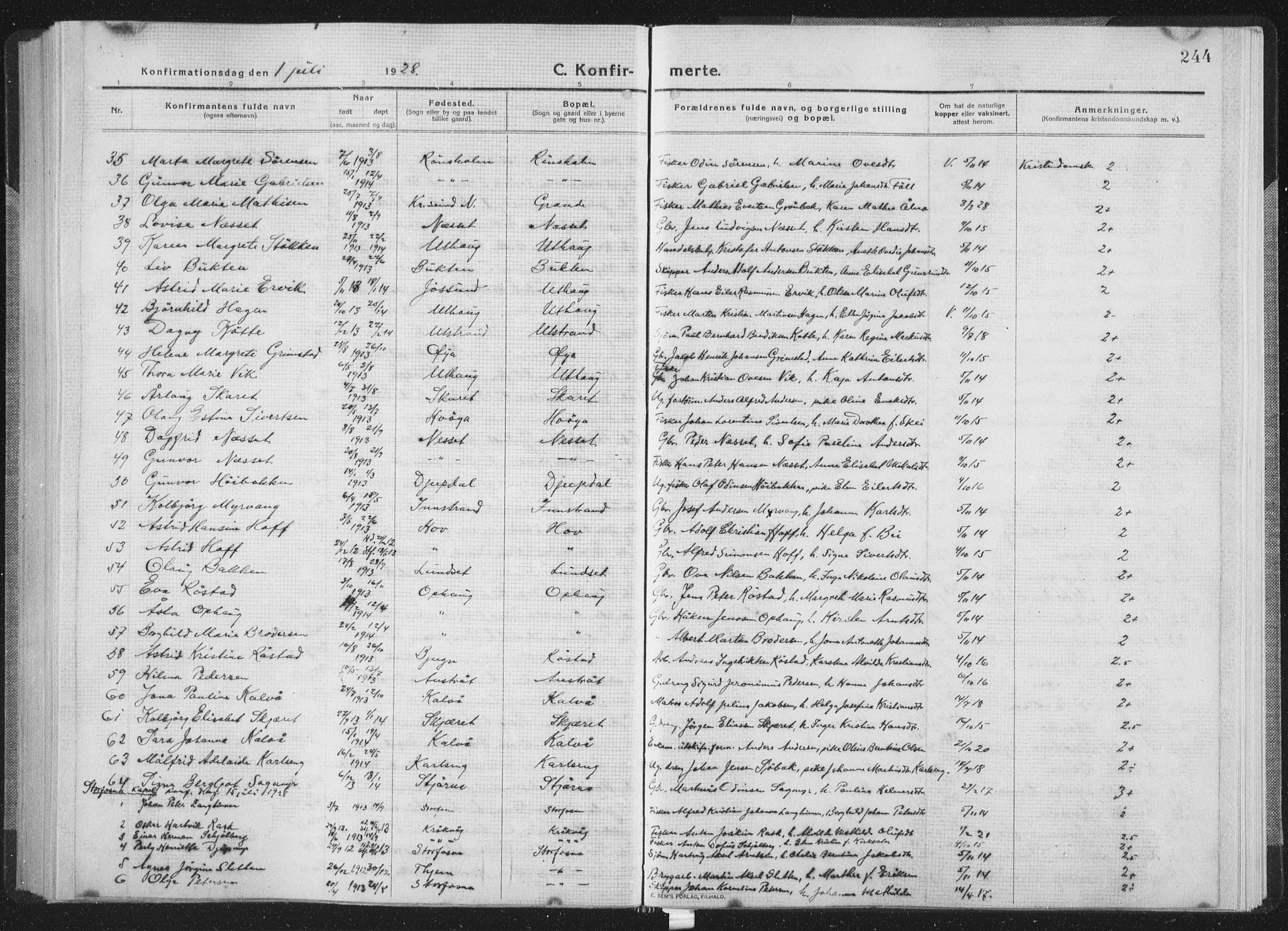 Ministerialprotokoller, klokkerbøker og fødselsregistre - Sør-Trøndelag, SAT/A-1456/659/L0747: Parish register (copy) no. 659C04, 1913-1938, p. 244