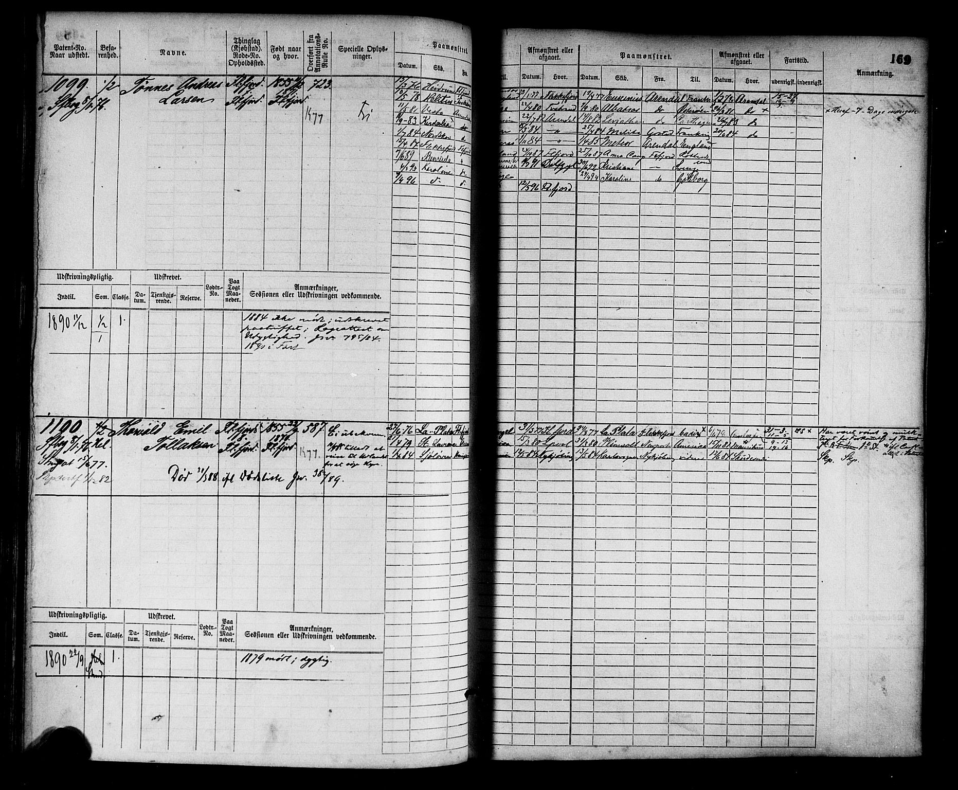 Flekkefjord mønstringskrets, SAK/2031-0018/F/Fb/L0002: Hovedrulle nr 765-1514, N-5, 1868-1900, p. 171