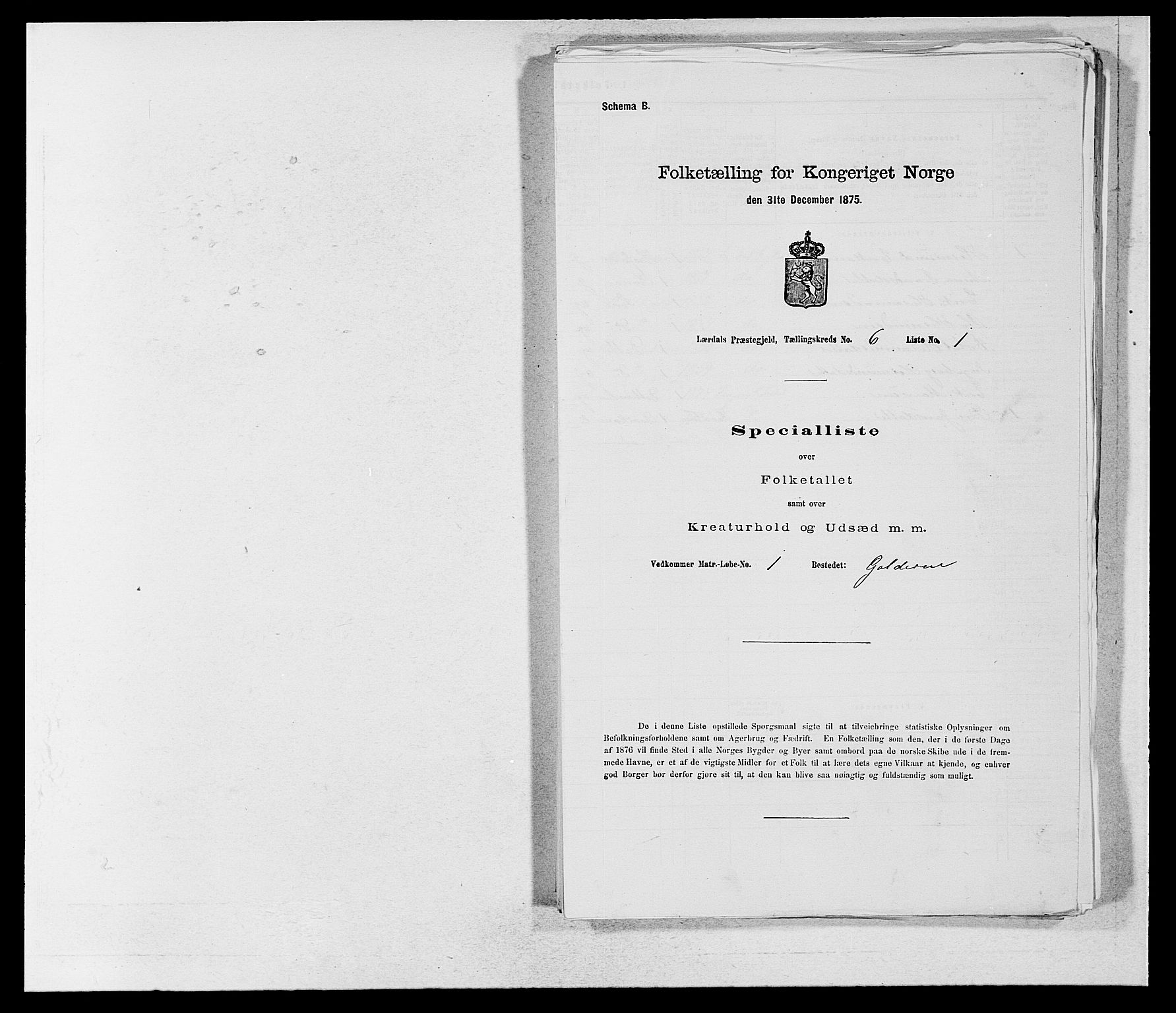 SAB, 1875 census for 1422P Lærdal, 1875, p. 759