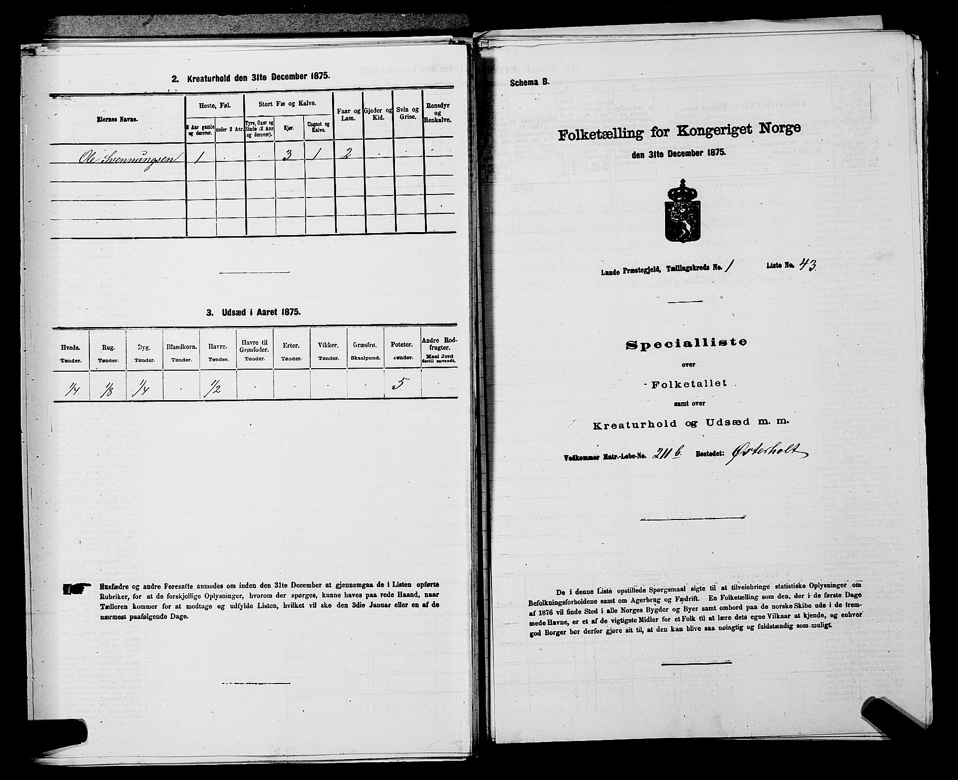 SAKO, 1875 census for 0820P Lunde, 1875, p. 125