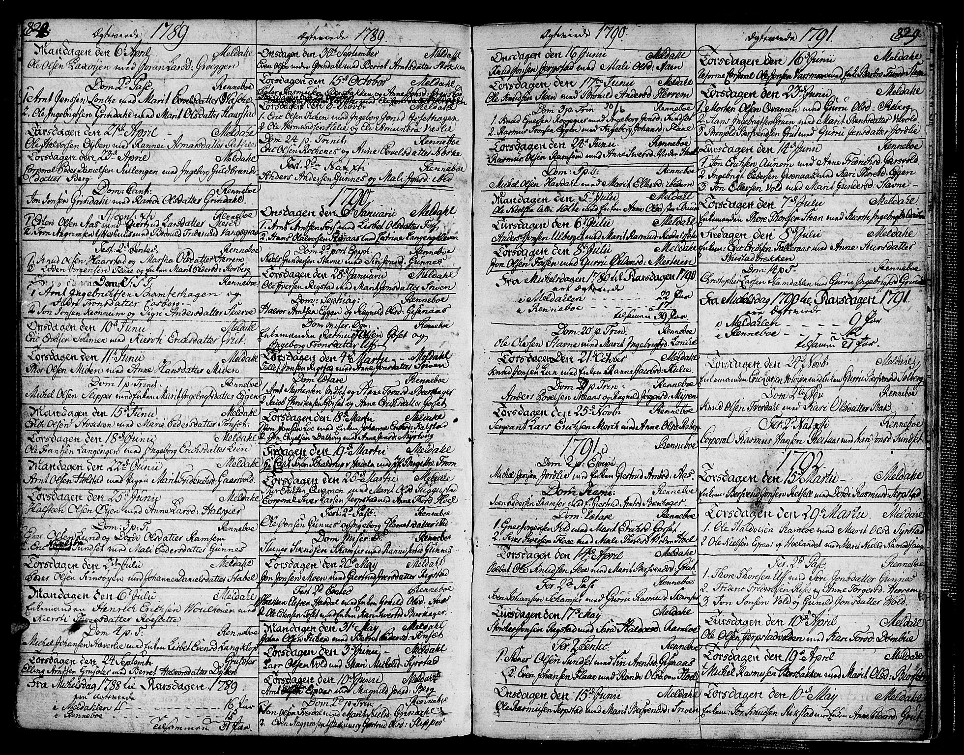Ministerialprotokoller, klokkerbøker og fødselsregistre - Sør-Trøndelag, SAT/A-1456/672/L0852: Parish register (official) no. 672A05, 1776-1815, p. 828-829
