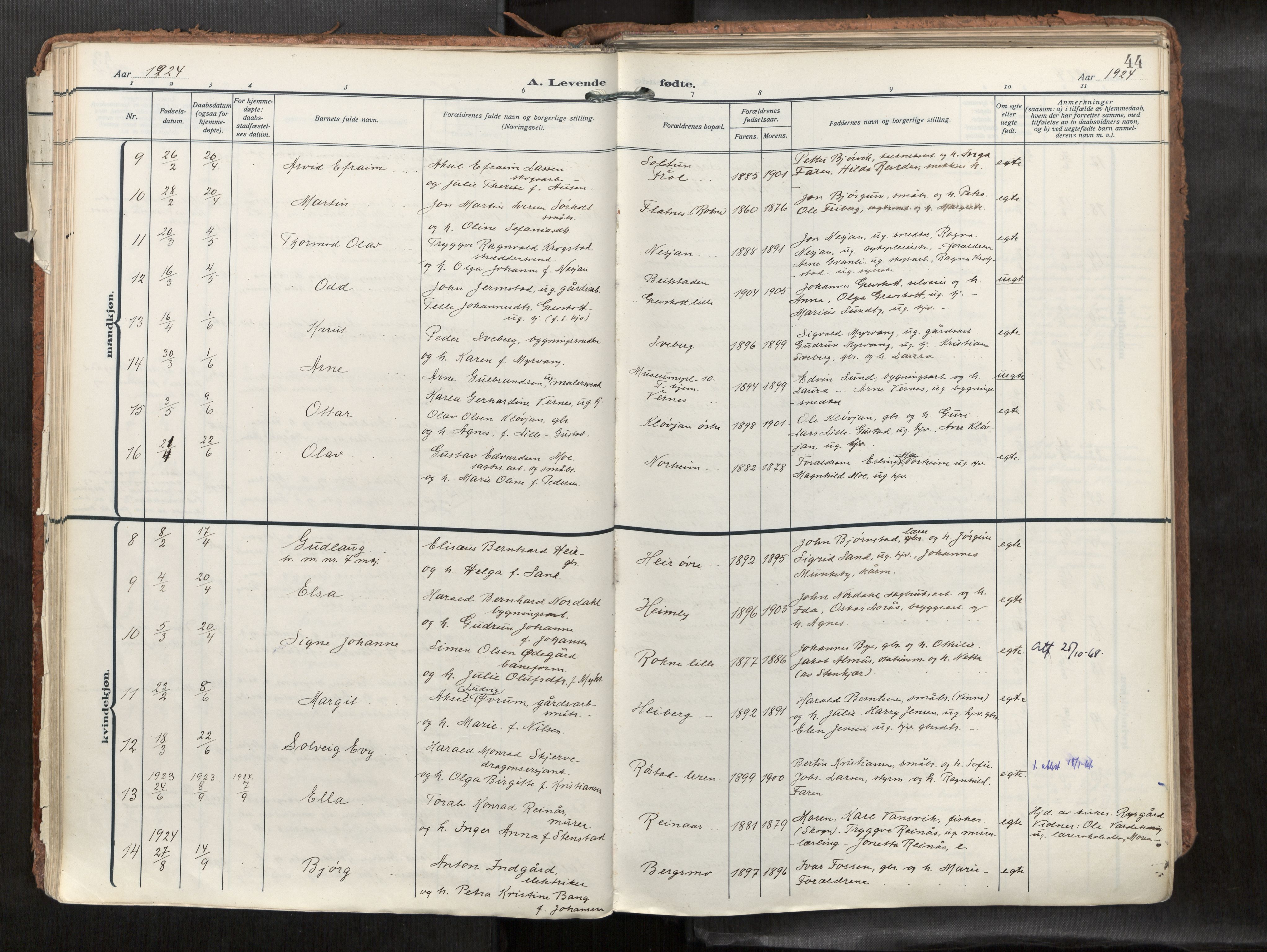 Levanger sokneprestkontor, SAT/A-1301/2/H/Haa/L0002: Parish register (official) no. 2, 1912-1935, p. 44