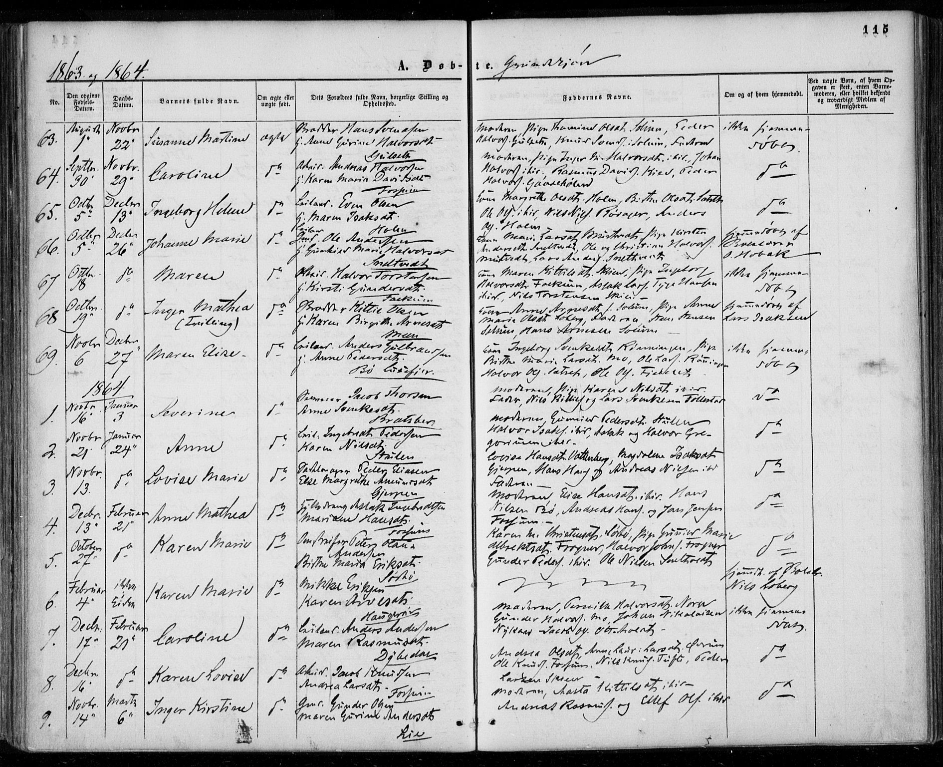 Gjerpen kirkebøker, SAKO/A-265/F/Fa/L0008a: Parish register (official) no. I 8A, 1857-1871, p. 115