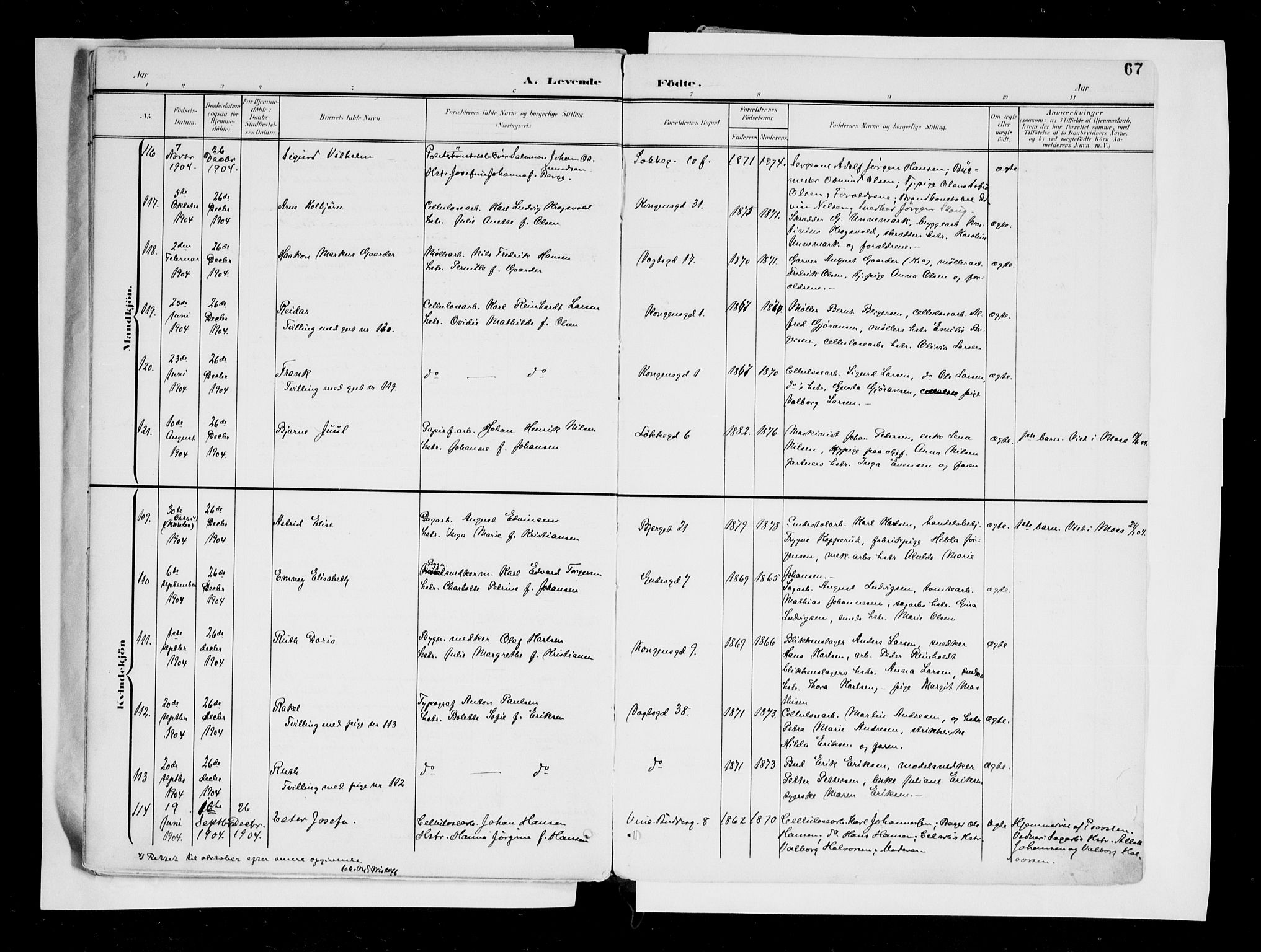 Moss prestekontor Kirkebøker, AV/SAO-A-2003/F/Fb/L0004: Parish register (official) no. II 4, 1902-1912, p. 67