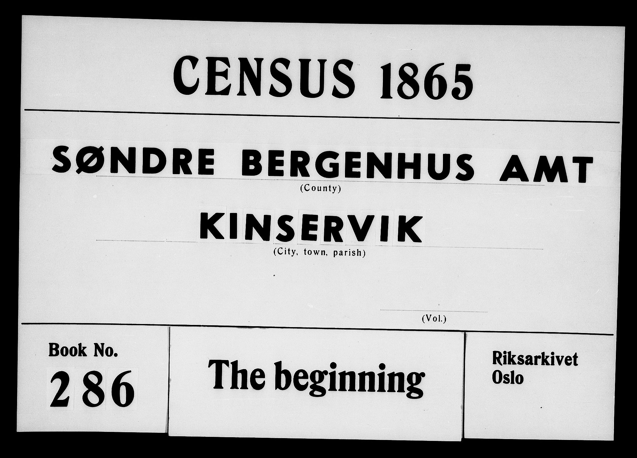 RA, 1865 census for Kinsarvik, 1865, p. 1