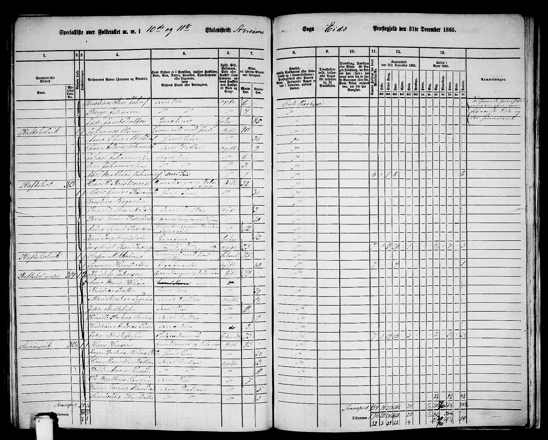 RA, 1865 census for Eid, 1865, p. 199