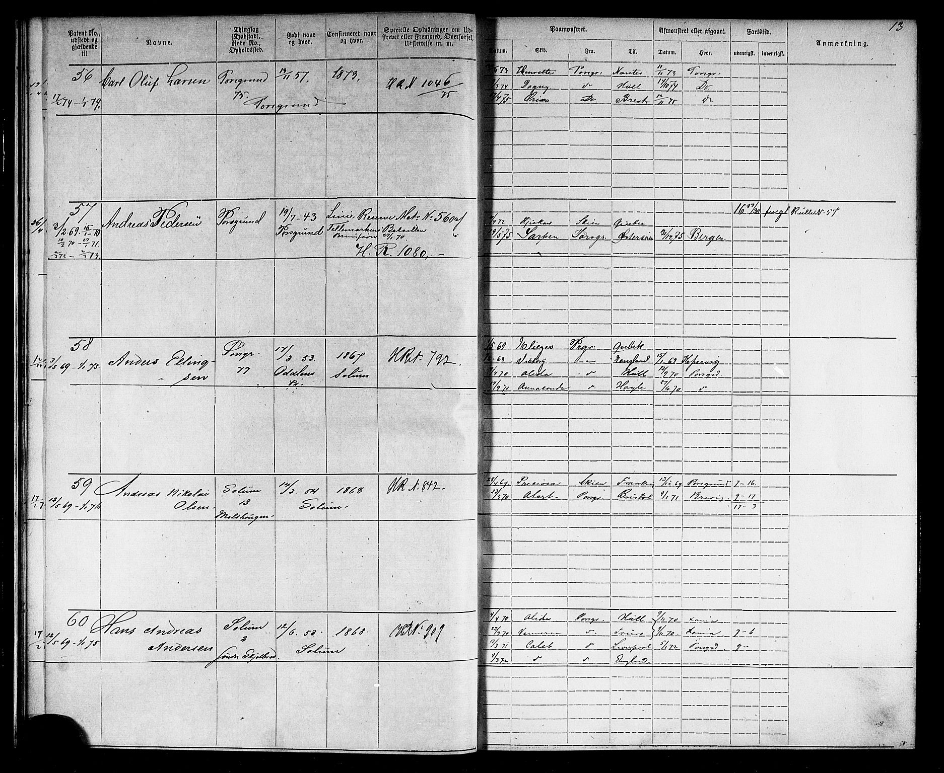 Porsgrunn innrulleringskontor, AV/SAKO-A-829/F/Fb/L0002: Annotasjonsrulle, 1868-1901, p. 15