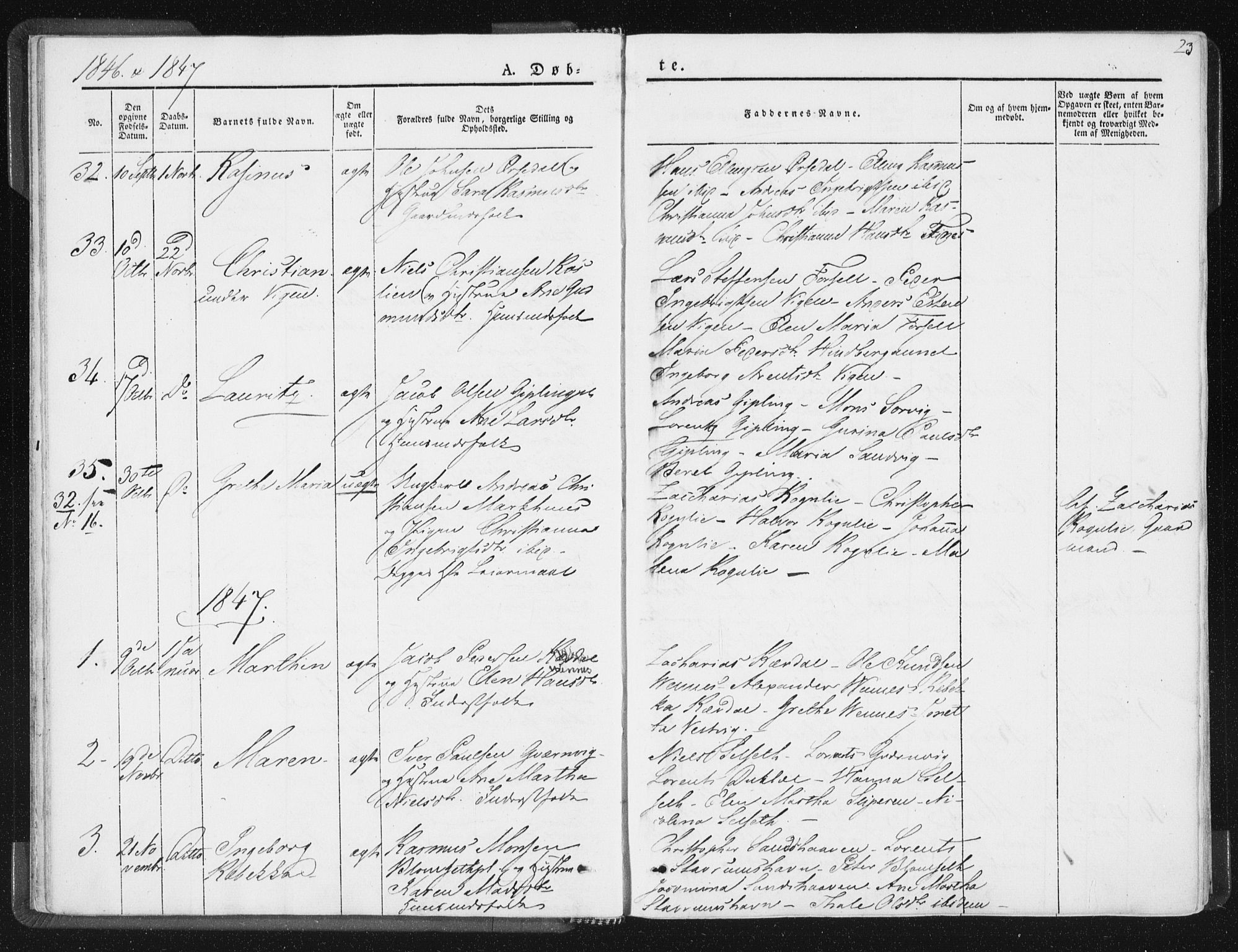 Ministerialprotokoller, klokkerbøker og fødselsregistre - Nord-Trøndelag, SAT/A-1458/744/L0418: Parish register (official) no. 744A02, 1843-1866, p. 23