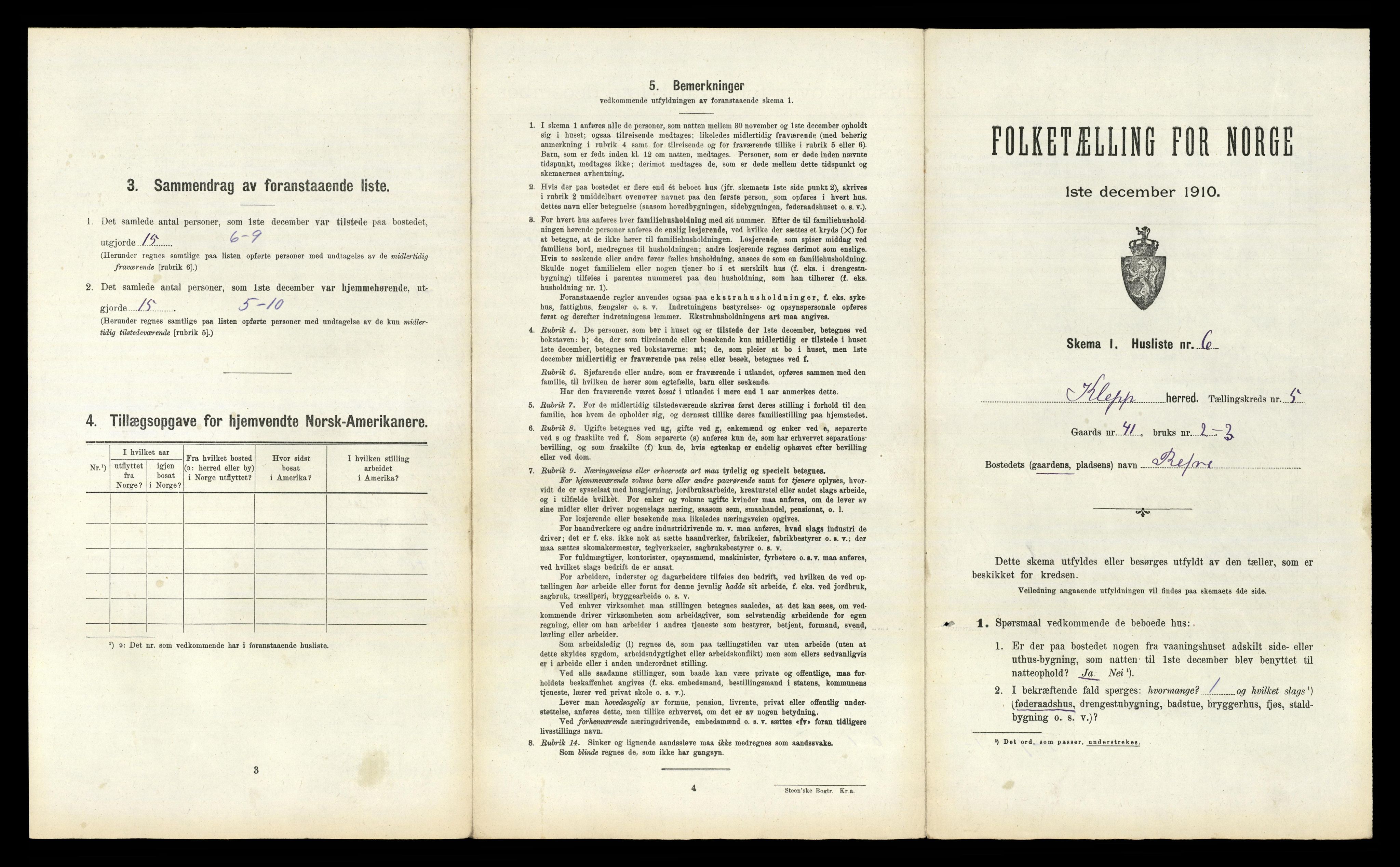 RA, 1910 census for Klepp, 1910, p. 869
