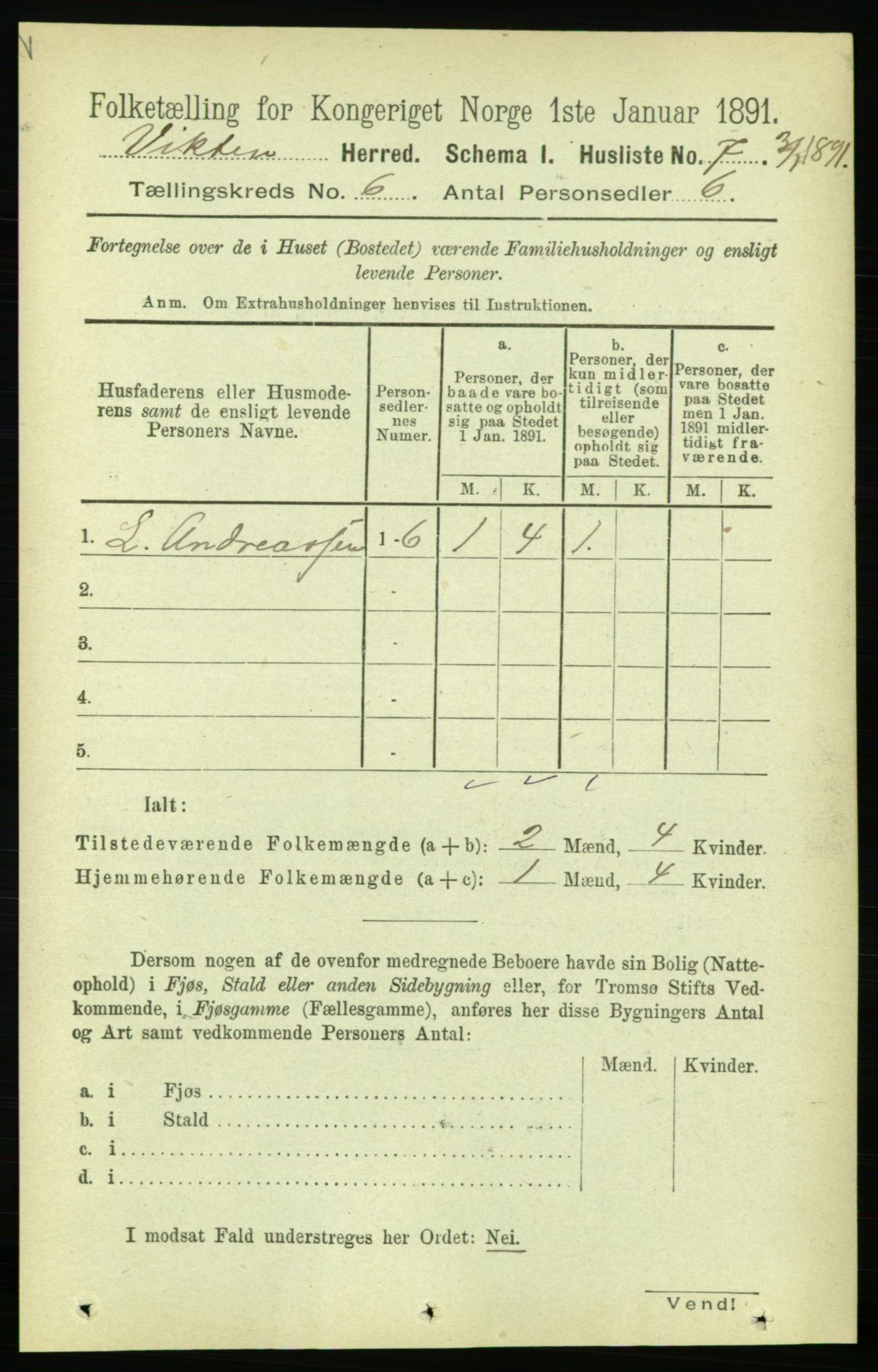 RA, 1891 census for 1750 Vikna, 1891, p. 3155