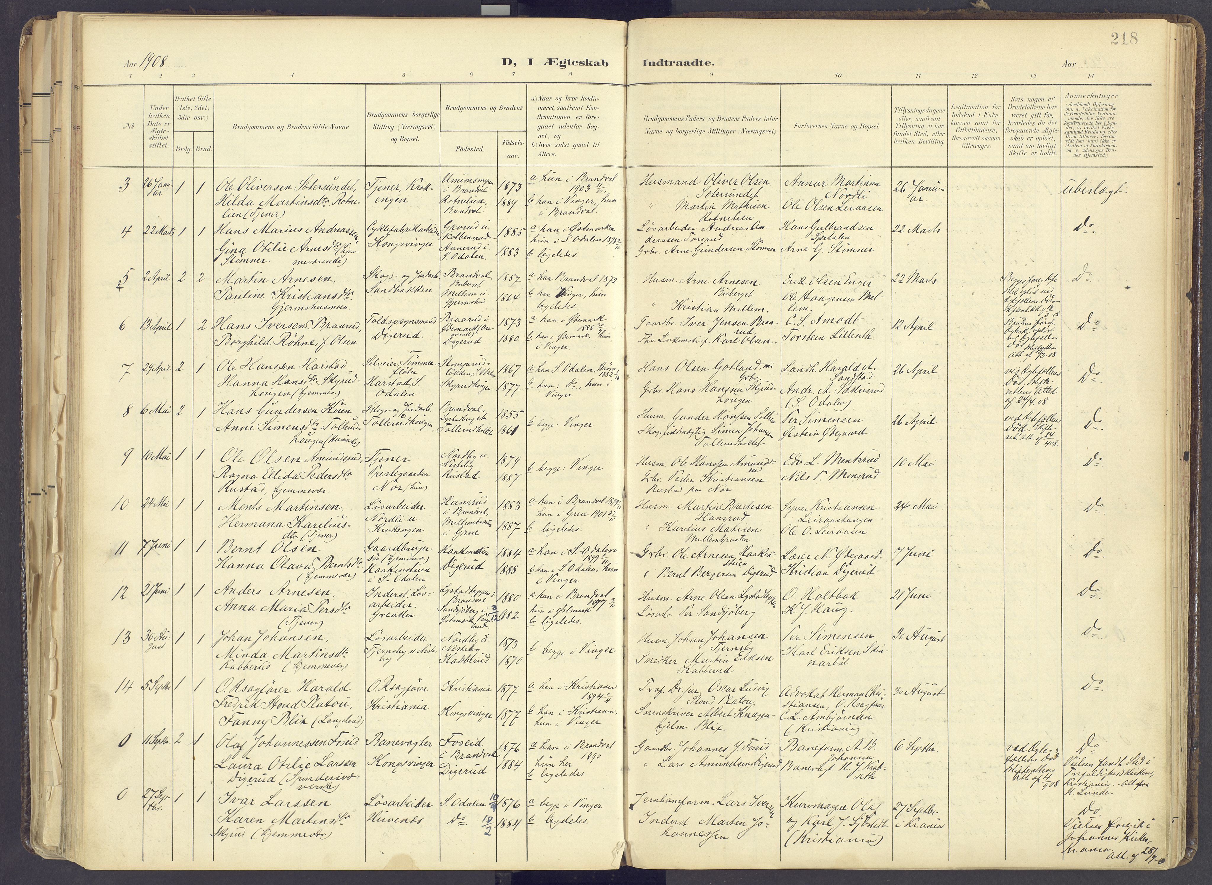 Vinger prestekontor, AV/SAH-PREST-024/H/Ha/Haa/L0017: Parish register (official) no. 17, 1901-1927, p. 218