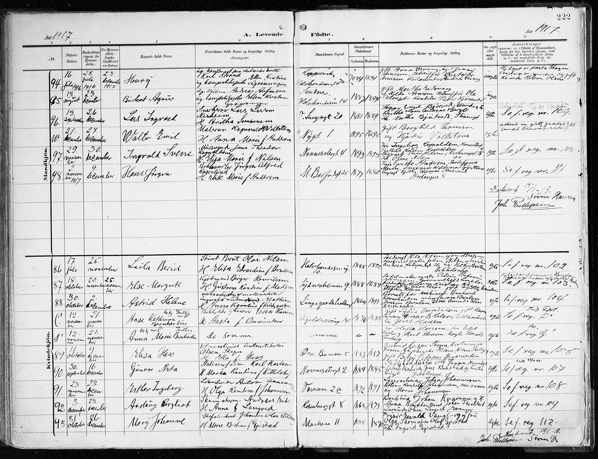 Domkirken sokneprestembete, AV/SAB-A-74801/H/Haa/L0025: Parish register (official) no. B 8, 1903-1925, p. 222