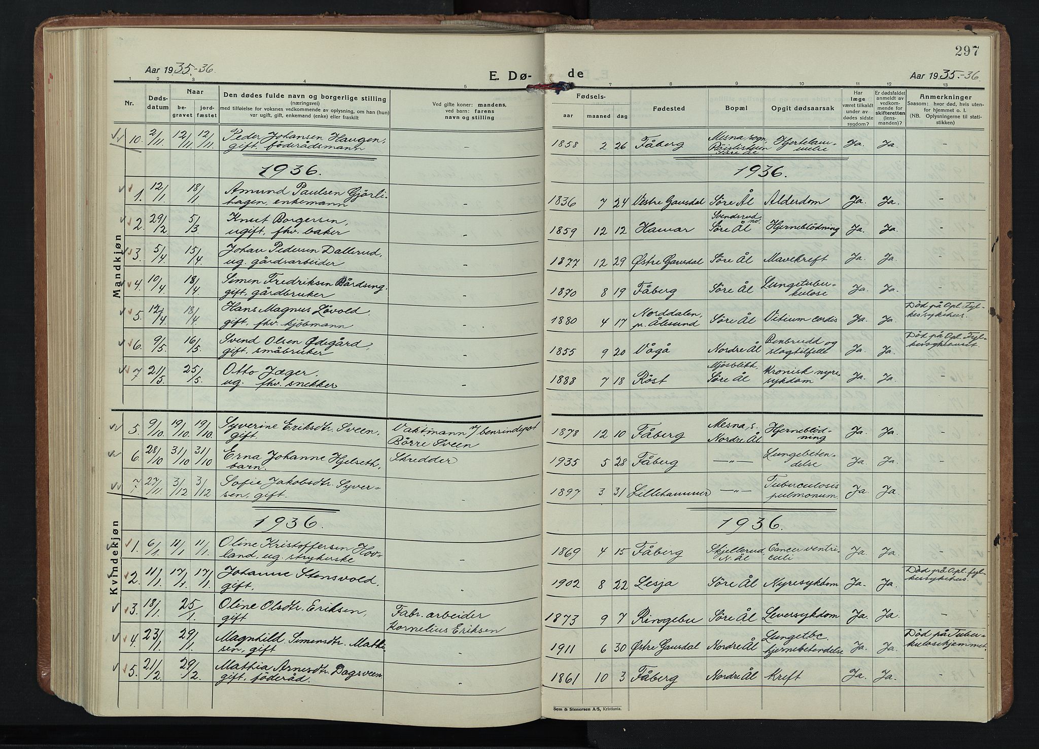 Fåberg prestekontor, SAH/PREST-086/H/Ha/Hab/L0015: Parish register (copy) no. 15, 1924-1949, p. 297