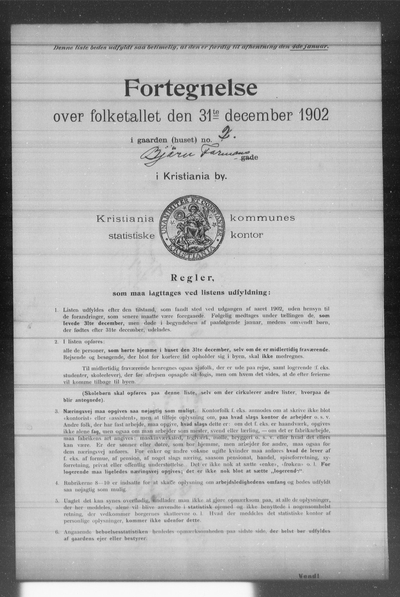 OBA, Municipal Census 1902 for Kristiania, 1902, p. 1277