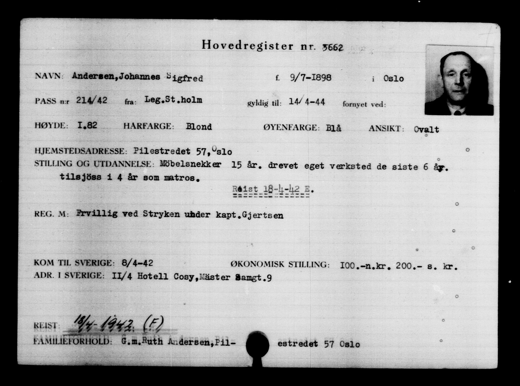 Utenriksstasjonene, Legasjonen i Stockholm, Flyktningkontoret, AV/RA-S-6753/V/Va/L0004: Kjesäterkartoteket, flyktninger med registreringsnr. 3496-6610, 1940-1945, p. 189