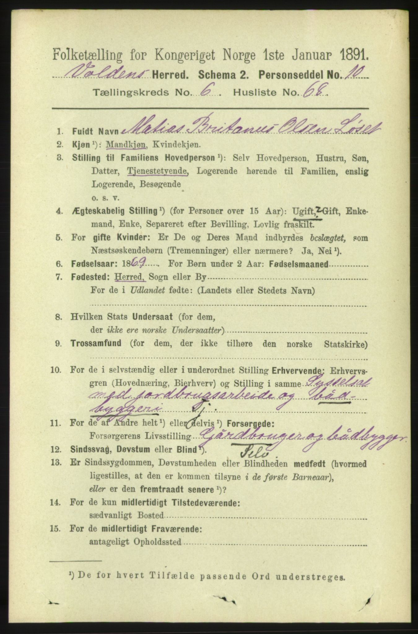 RA, 1891 census for 1519 Volda, 1891, p. 3280