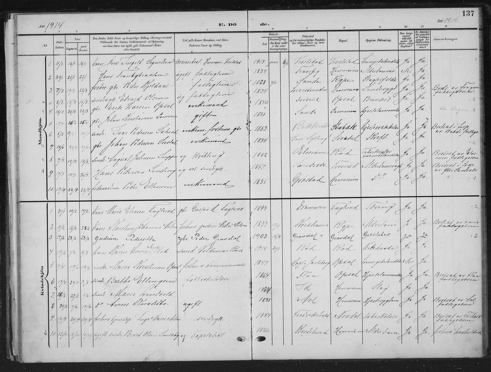 Lier kirkebøker, AV/SAKO-A-230/G/Gc/L0002: Parish register (copy) no. III 2, 1903-1938, p. 137