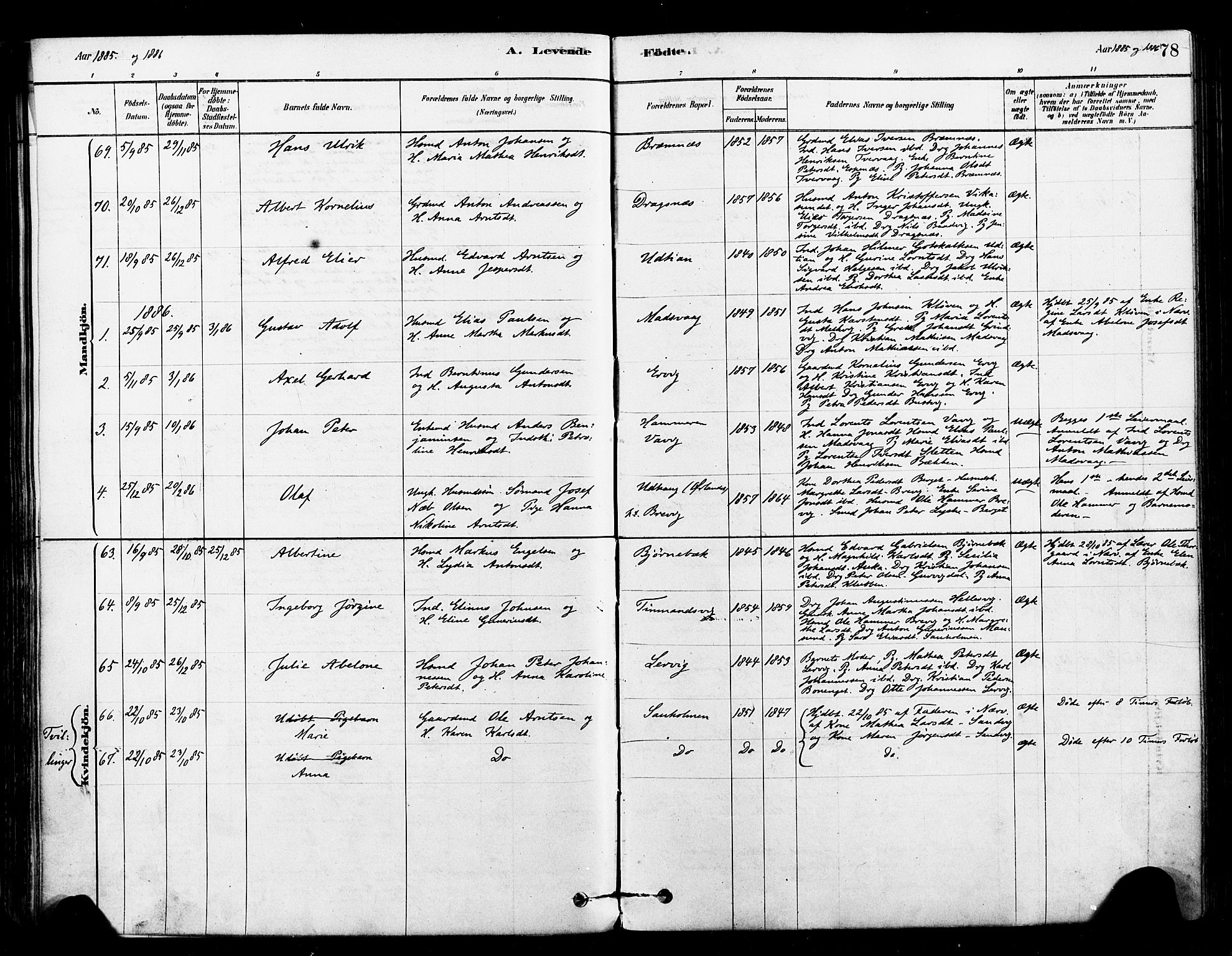 Ministerialprotokoller, klokkerbøker og fødselsregistre - Sør-Trøndelag, AV/SAT-A-1456/640/L0578: Parish register (official) no. 640A03, 1879-1889, p. 78