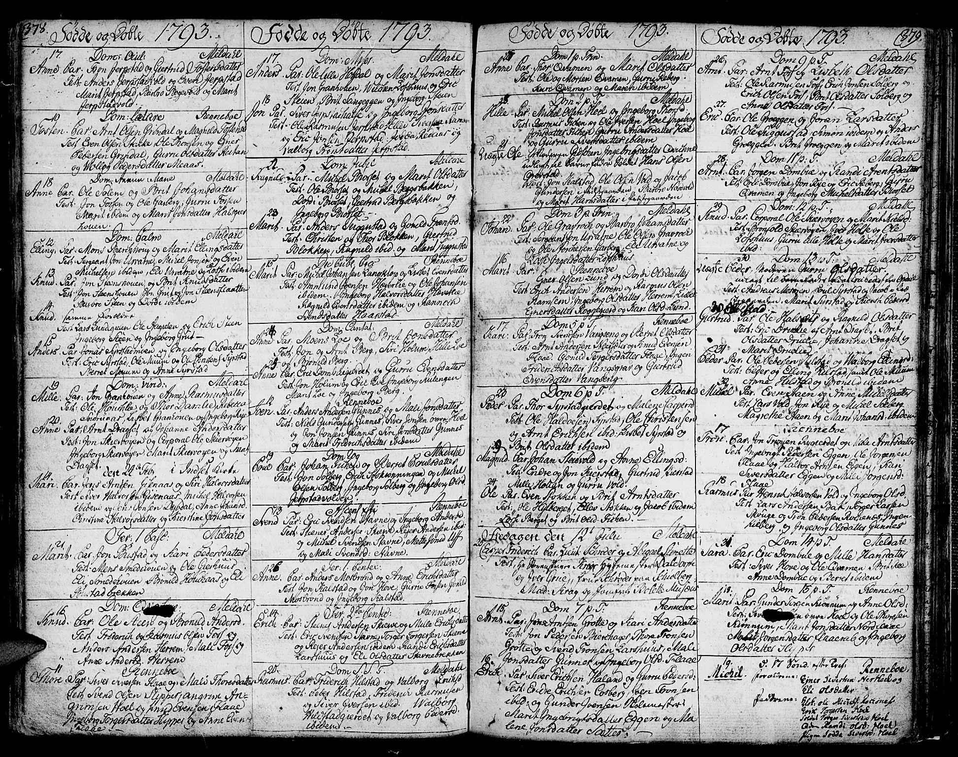Ministerialprotokoller, klokkerbøker og fødselsregistre - Sør-Trøndelag, SAT/A-1456/672/L0852: Parish register (official) no. 672A05, 1776-1815, p. 378-379