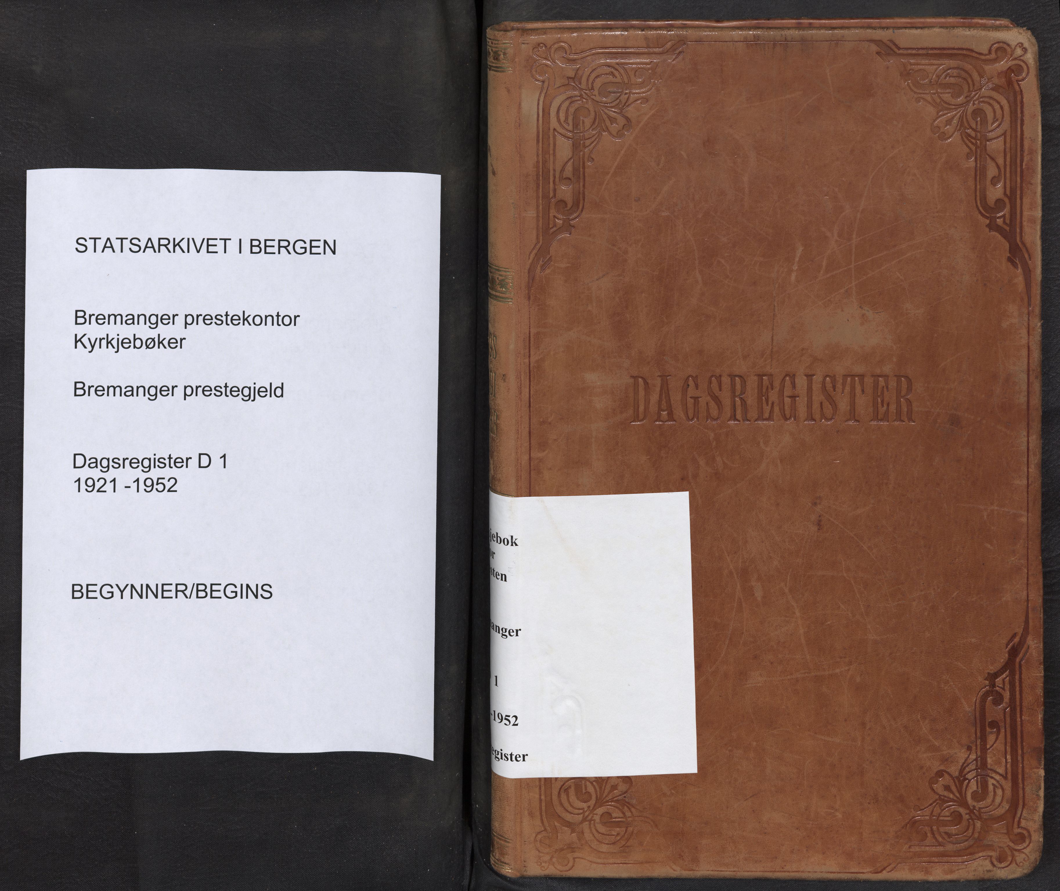 Bremanger sokneprestembete, SAB/A-82201/H/Haa/Haad/L0001: Diary records no. D 1, 1921-1952