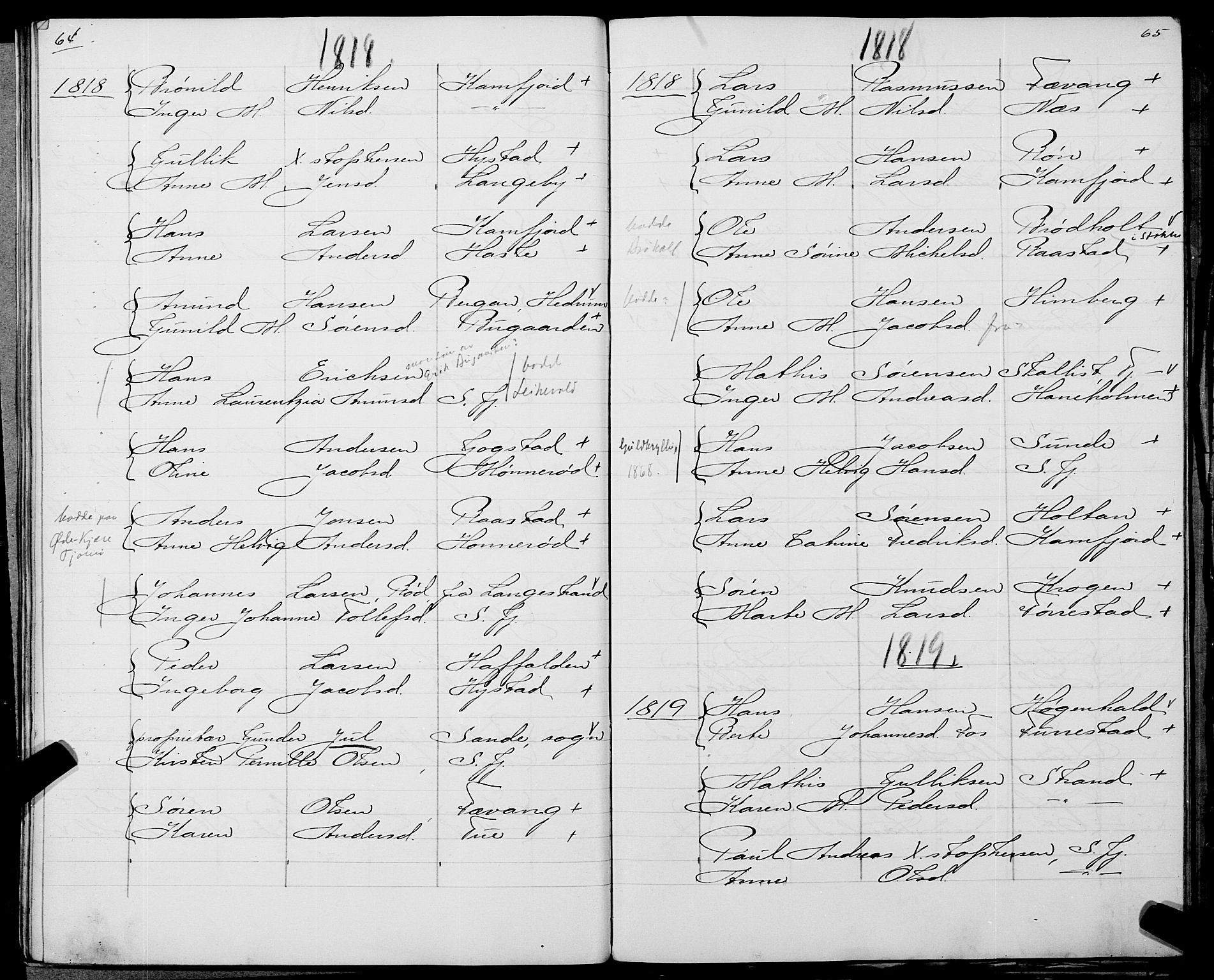 Sandar sokneprestkontor, AV/SAKO-A-242/Y/Ya/L0006: Other parish register no. 1 /1, 1709-1871, p. 64-65