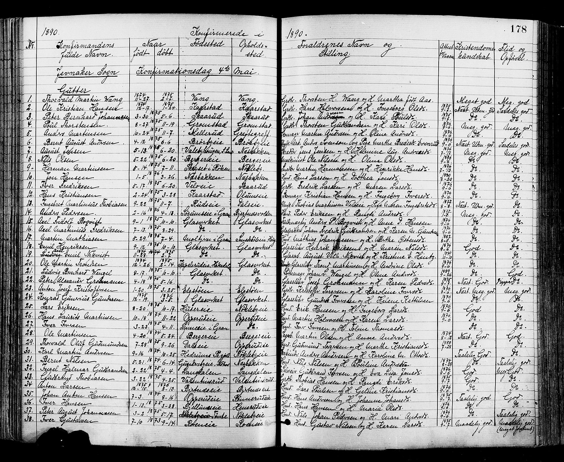Jevnaker prestekontor, SAH/PREST-116/H/Ha/Haa/L0008: Parish register (official) no. 8, 1877-1890, p. 178