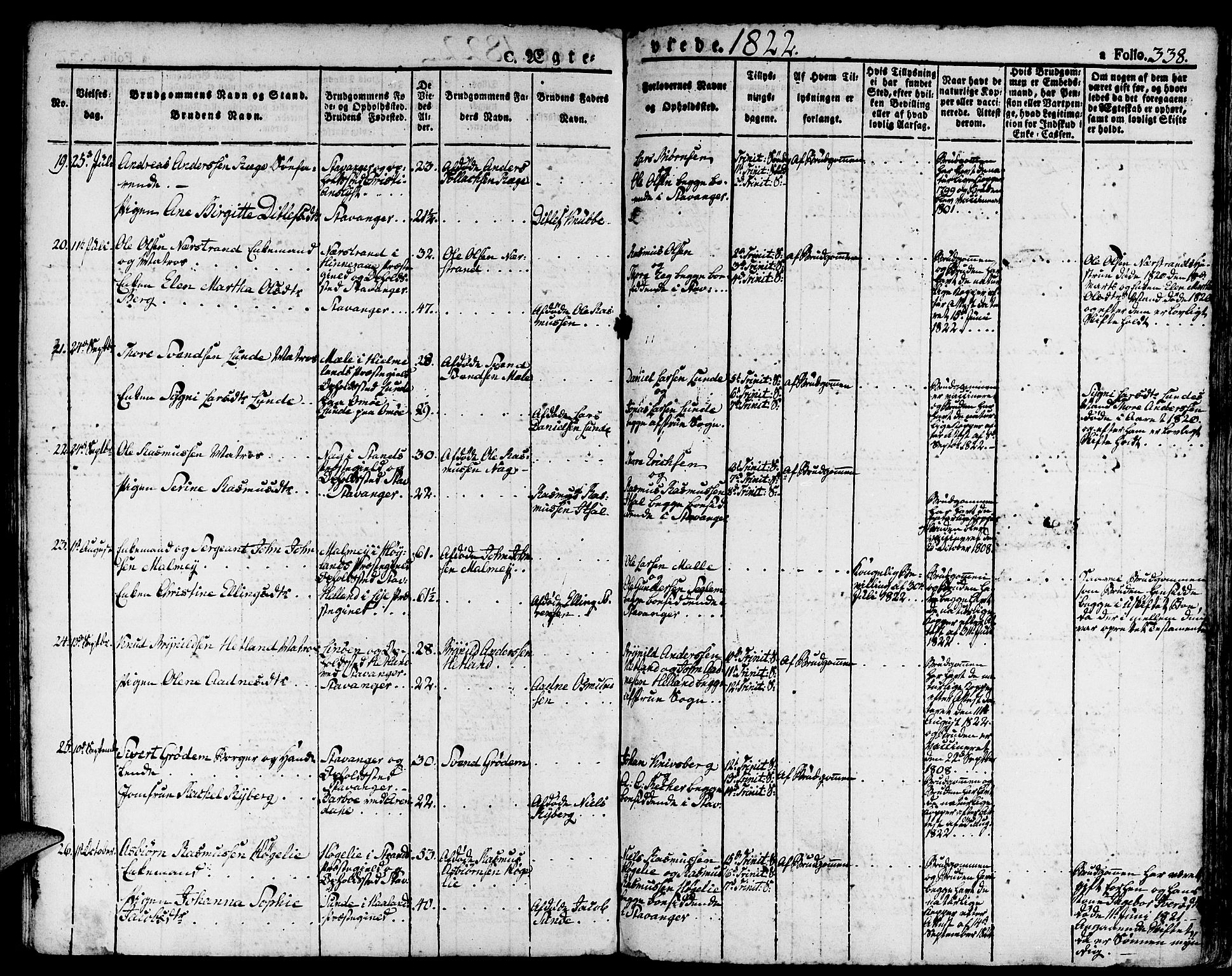 Domkirken sokneprestkontor, SAST/A-101812/001/30/30BA/L0009: Parish register (official) no. A 9, 1821-1832, p. 338