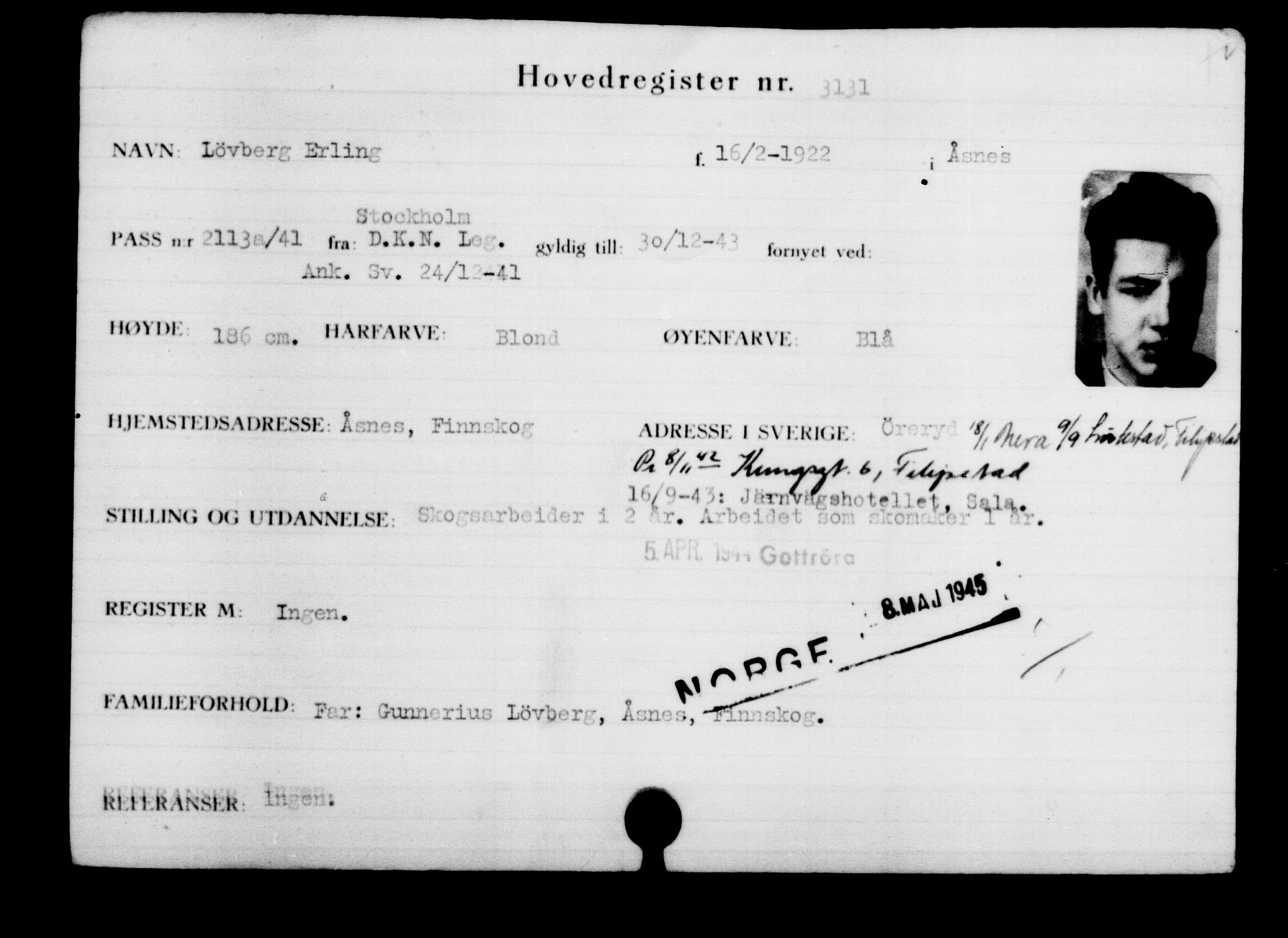 Den Kgl. Norske Legasjons Flyktningskontor, RA/S-6753/V/Va/L0003: Kjesäterkartoteket.  Flyktningenr. 2001-3495, 1940-1945, p. 1569