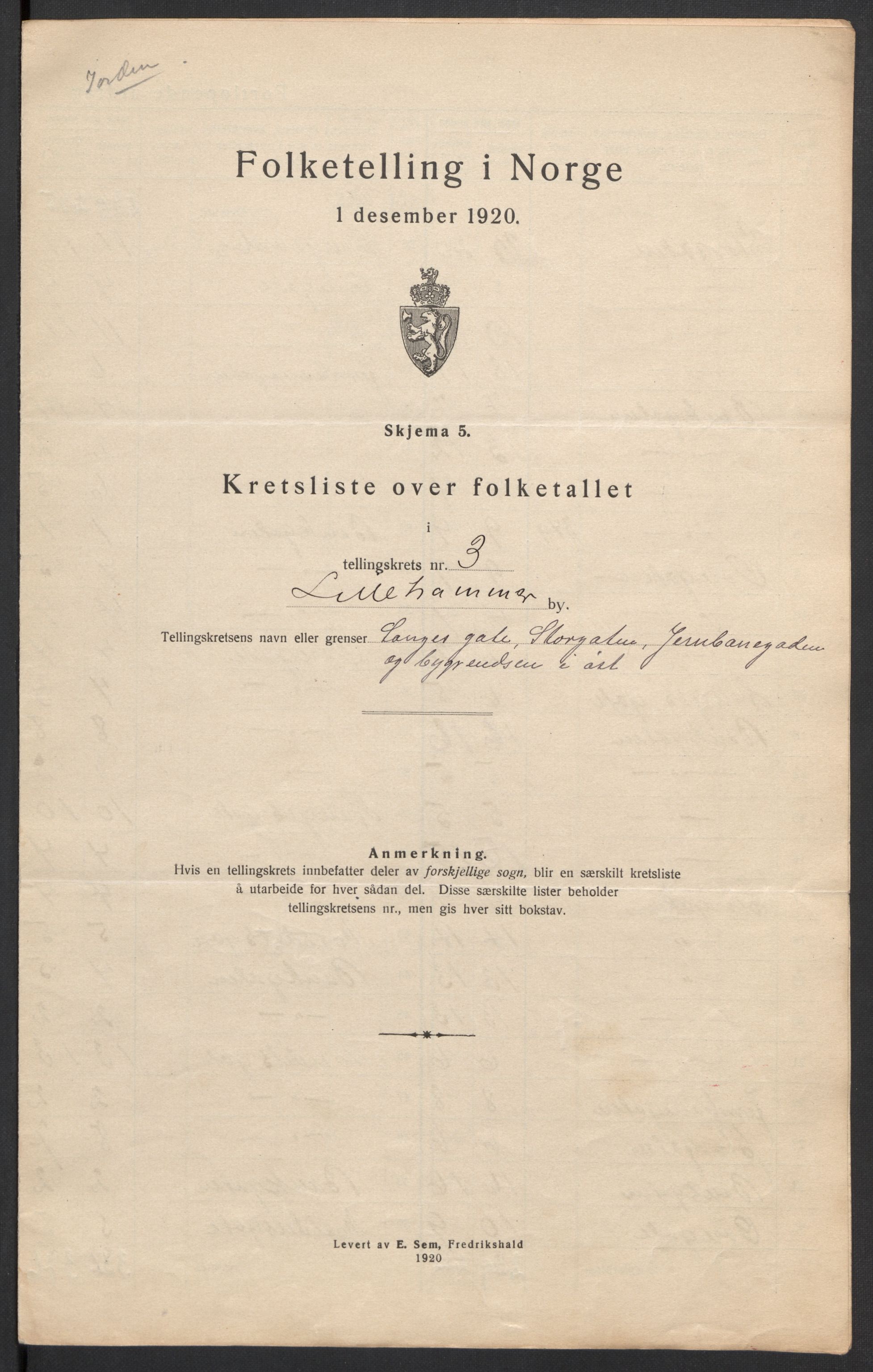 SAH, 1920 census for Lillehammer, 1920, p. 12