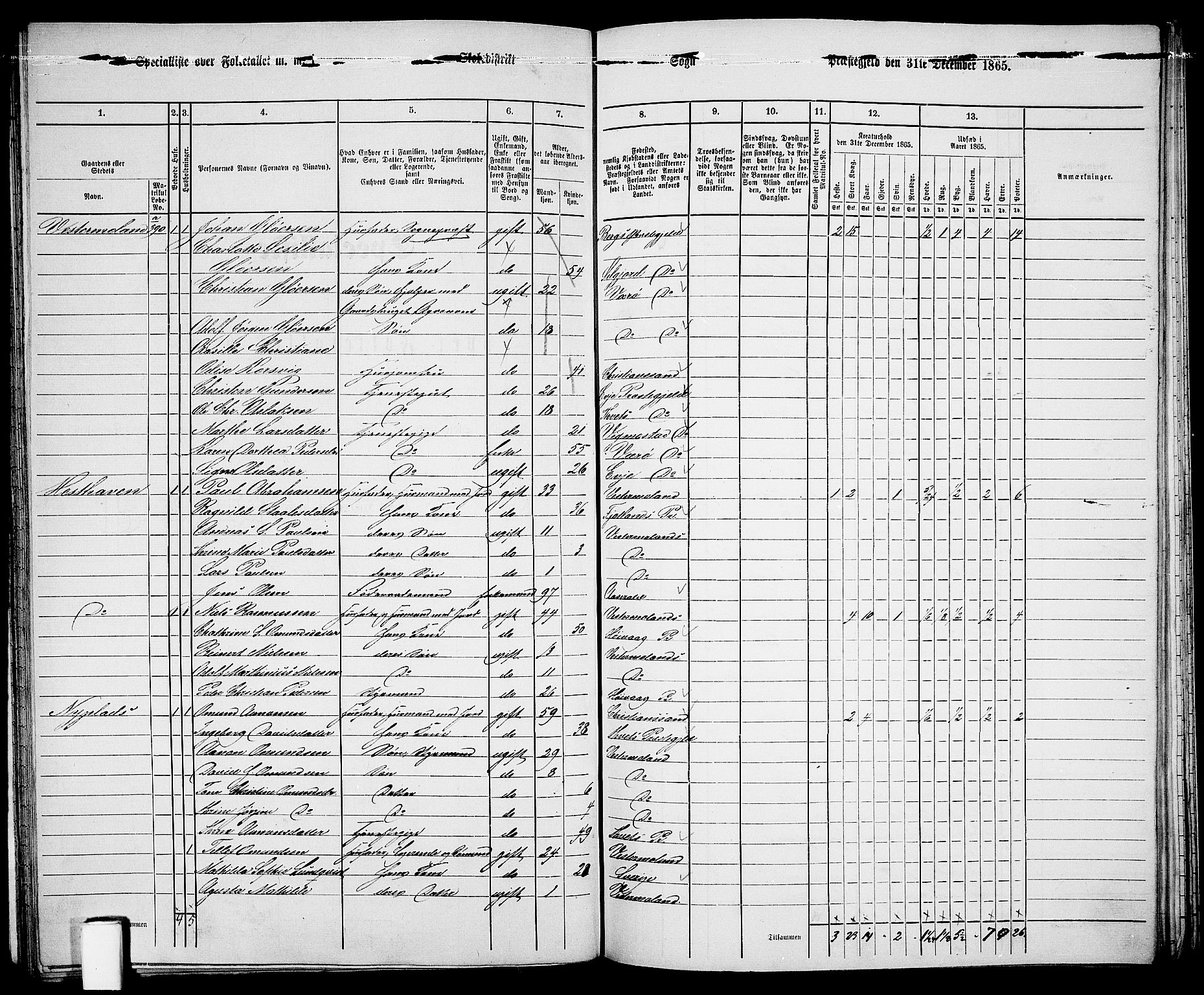 RA, 1865 census for Vestre Moland/Vestre Moland, 1865, p. 47