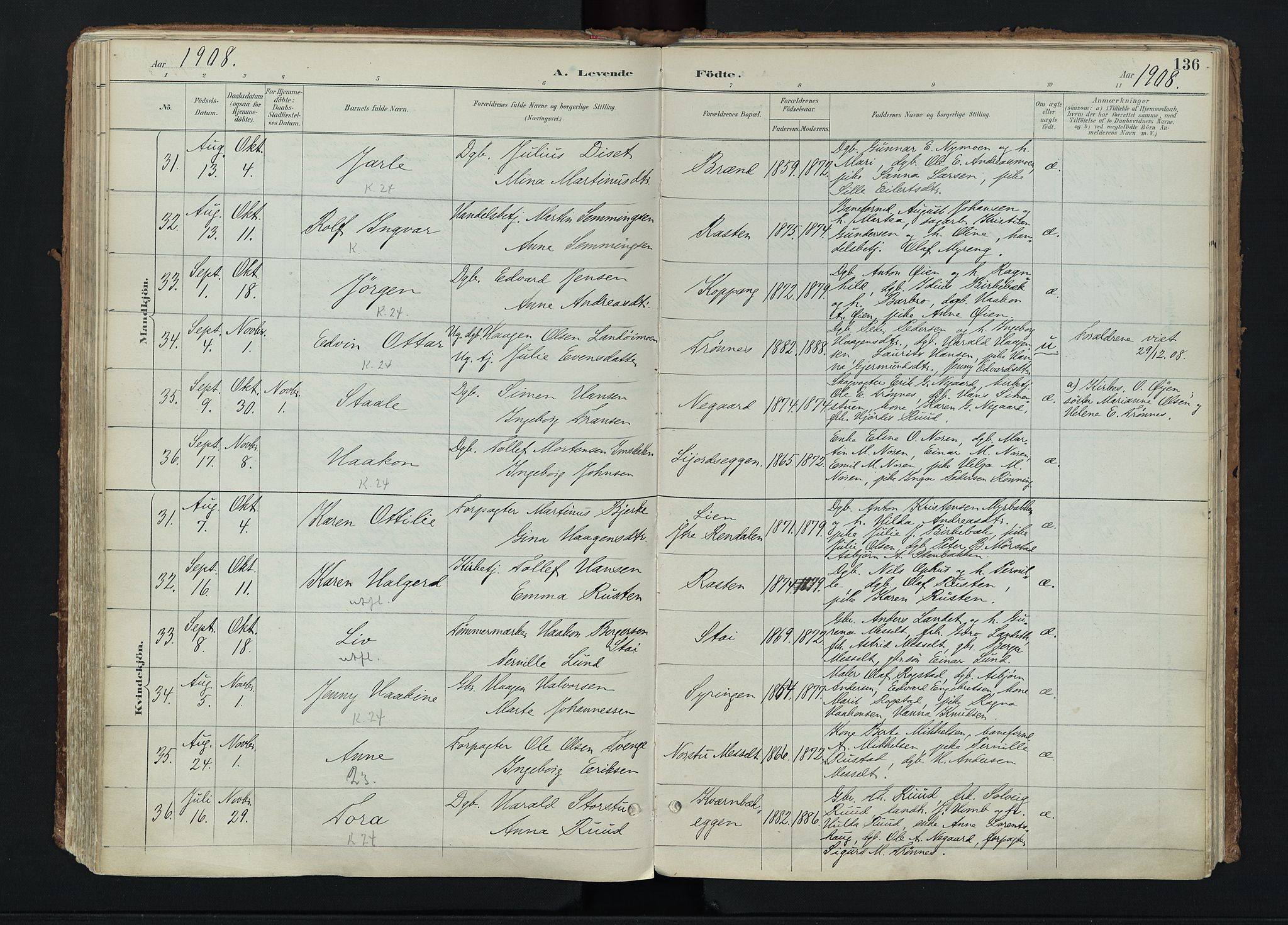 Stor-Elvdal prestekontor, AV/SAH-PREST-052/H/Ha/Haa/L0004: Parish register (official) no. 4, 1890-1922, p. 136