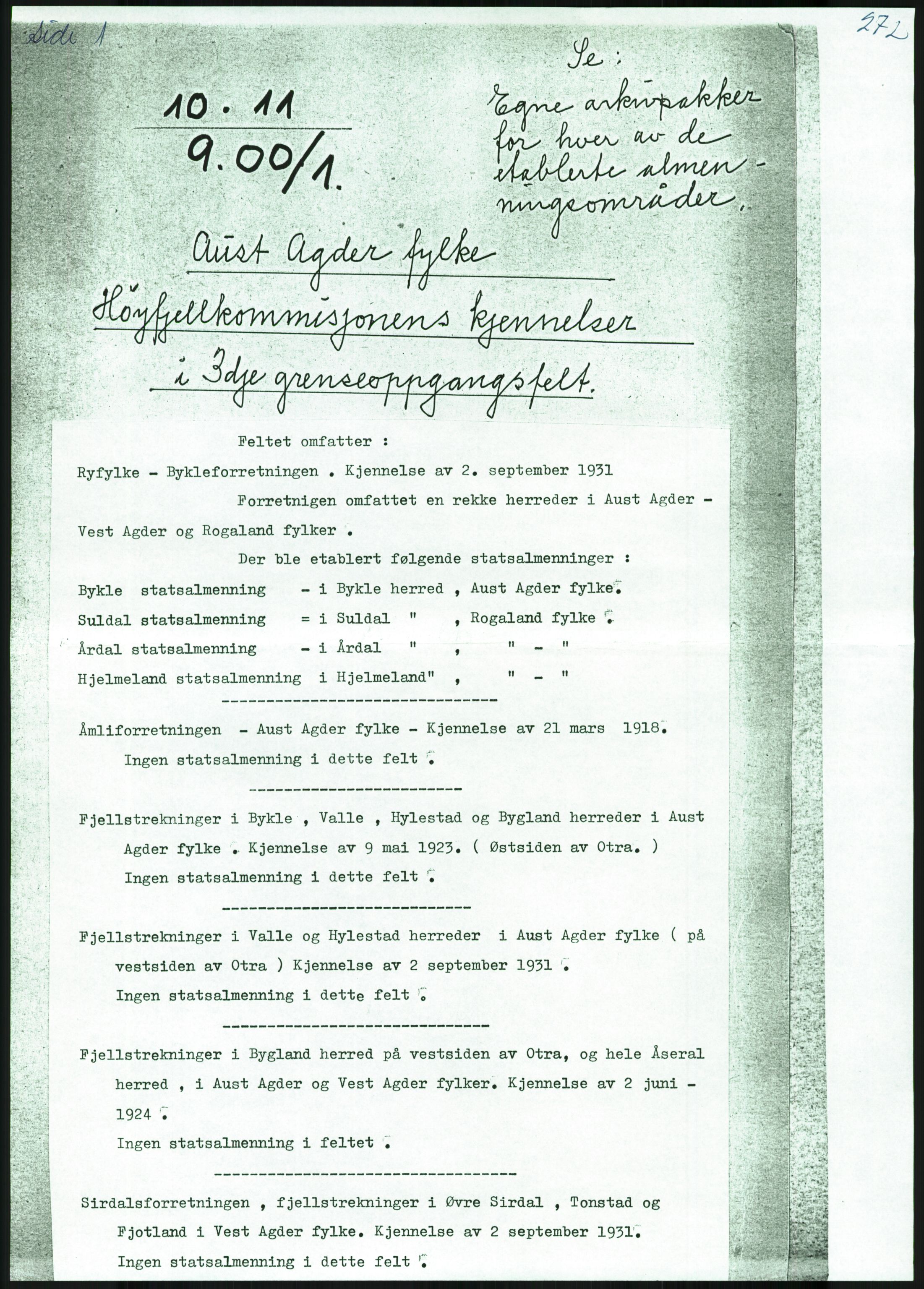 Direktoratet for statens skoger, RA/S-1600/2/E/Eg/L0002: Arkivliste for 10.11-serien. Akershus til Sør-Trøndelag fylke. Mappenr. 1 - 925, 1957-1992, p. 333