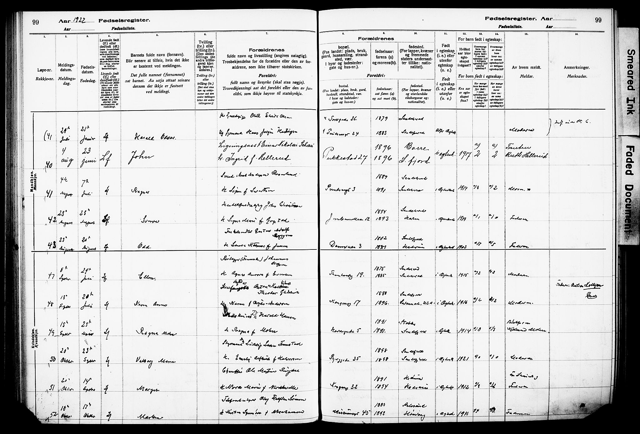 Sandefjord kirkebøker, SAKO/A-315/J/Ja/L0001: Birth register no. 1, 1916-1932, p. 99