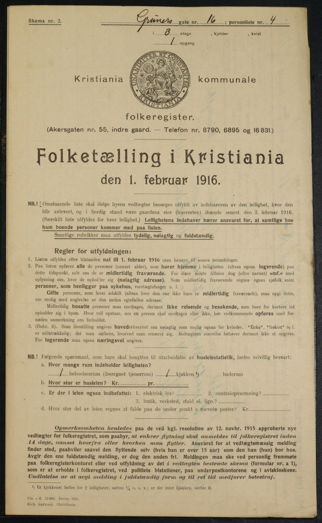 OBA, Municipal Census 1916 for Kristiania, 1916, p. 31672