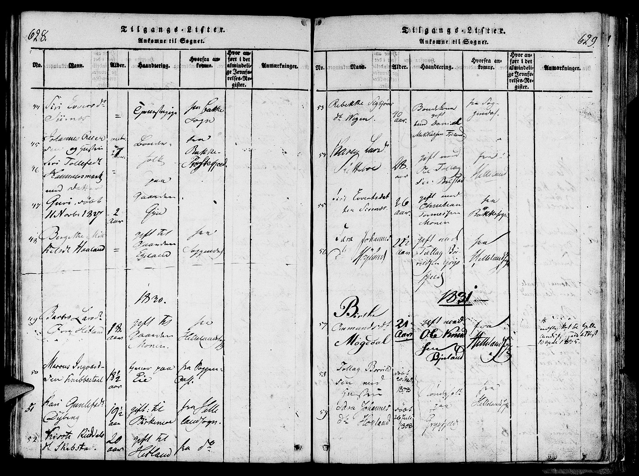 Lund sokneprestkontor, SAST/A-101809/S06/L0006: Parish register (official) no. A 6, 1816-1839, p. 628-629