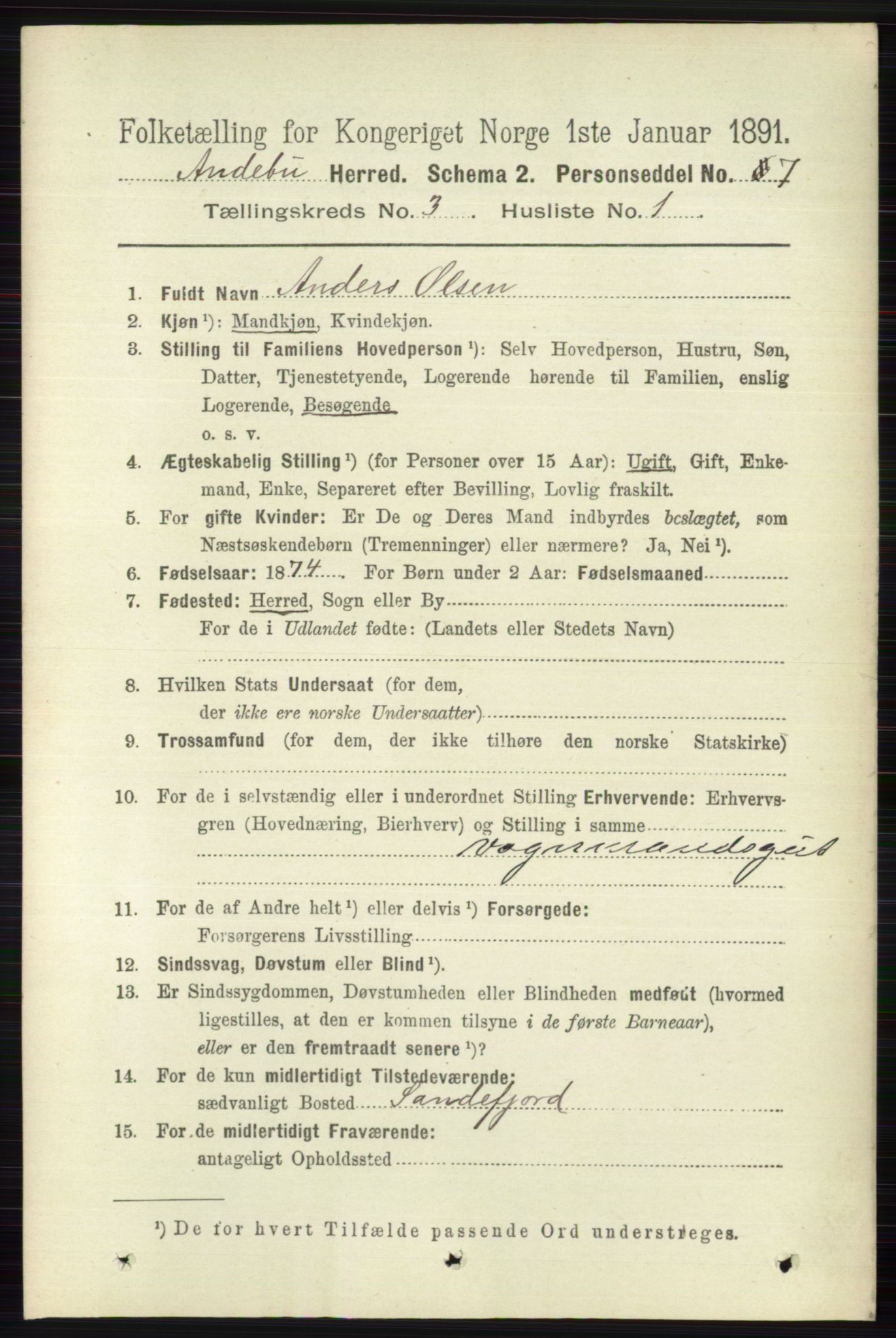 RA, 1891 census for 0719 Andebu, 1891, p. 1502