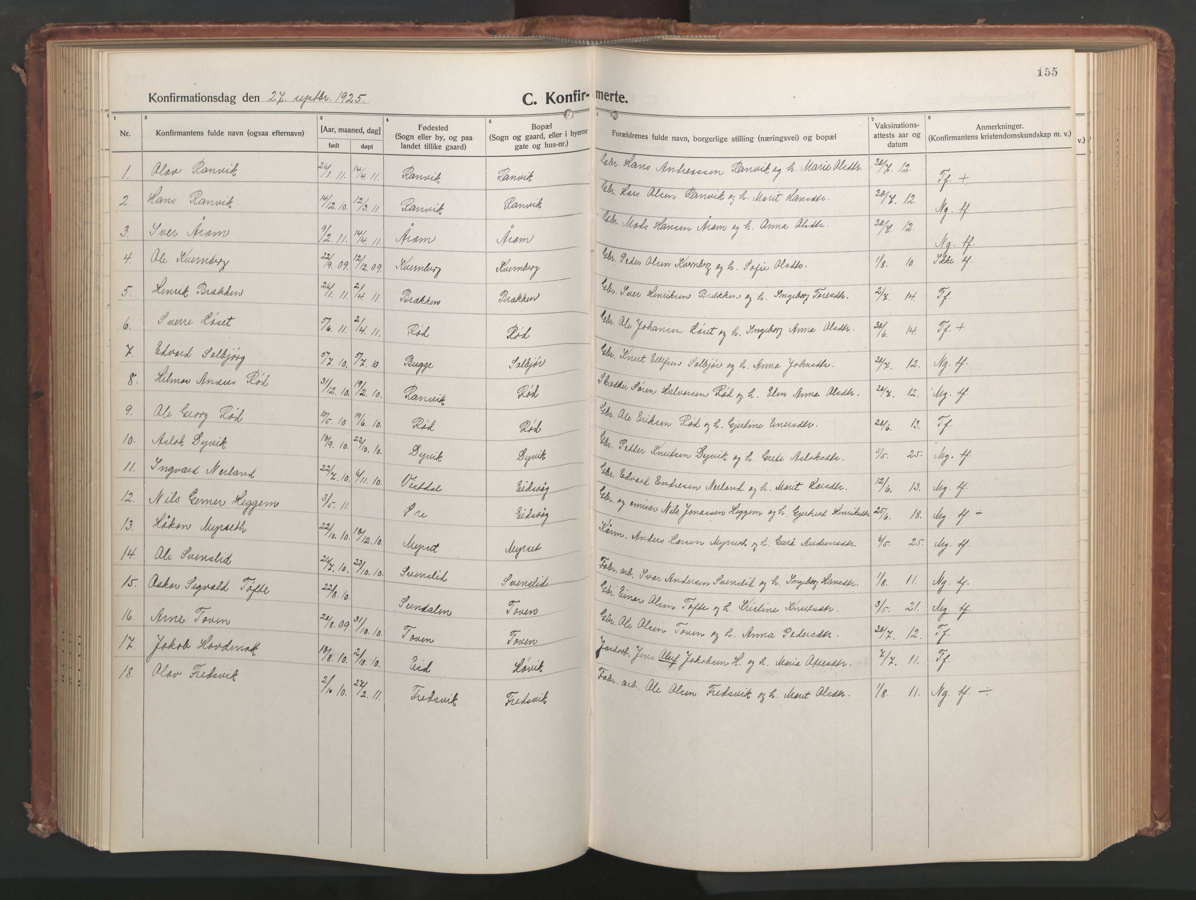 Ministerialprotokoller, klokkerbøker og fødselsregistre - Møre og Romsdal, SAT/A-1454/551/L0633: Parish register (copy) no. 551C05, 1921-1961, p. 155