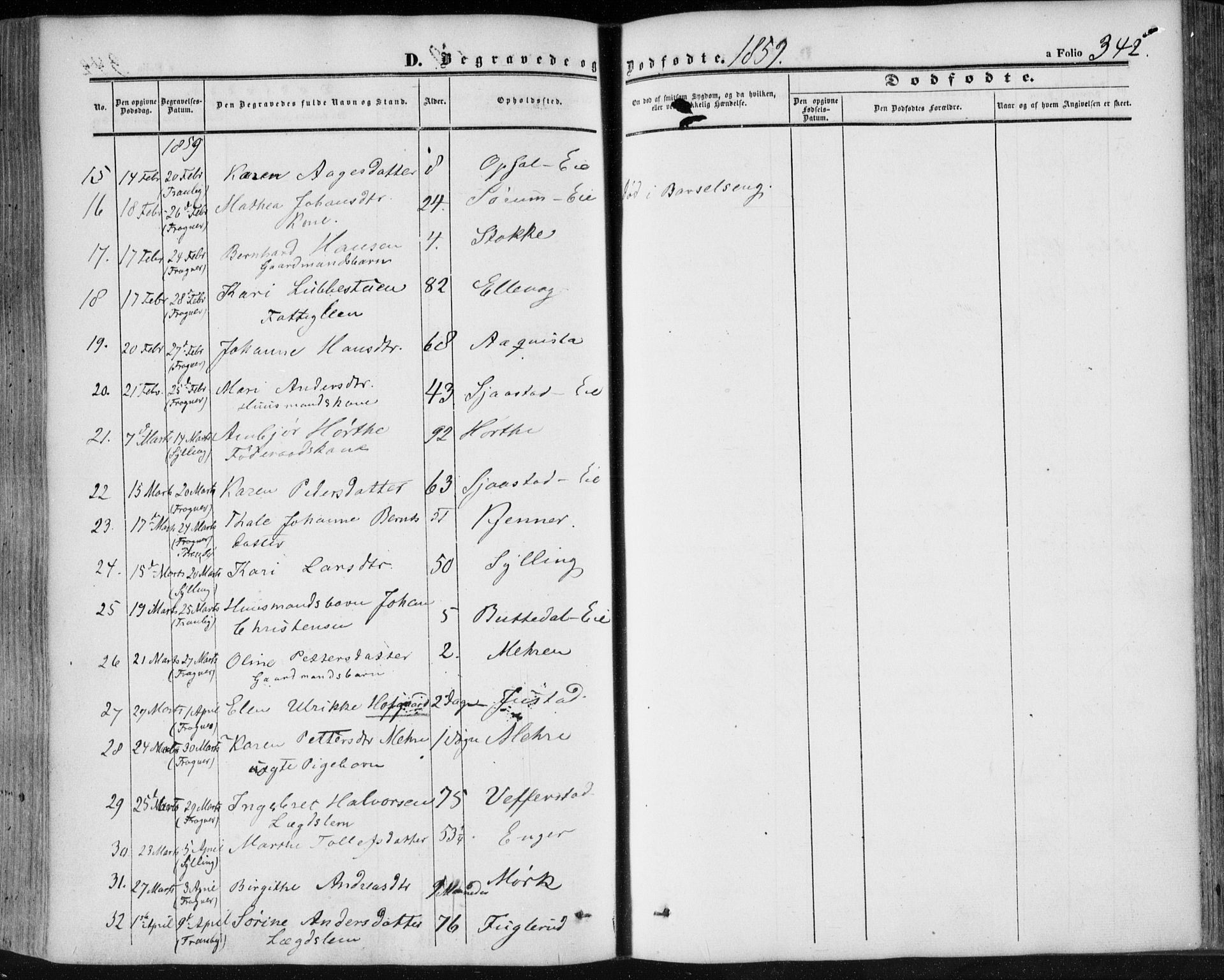 Lier kirkebøker, AV/SAKO-A-230/F/Fa/L0012: Parish register (official) no. I 12, 1854-1864, p. 342